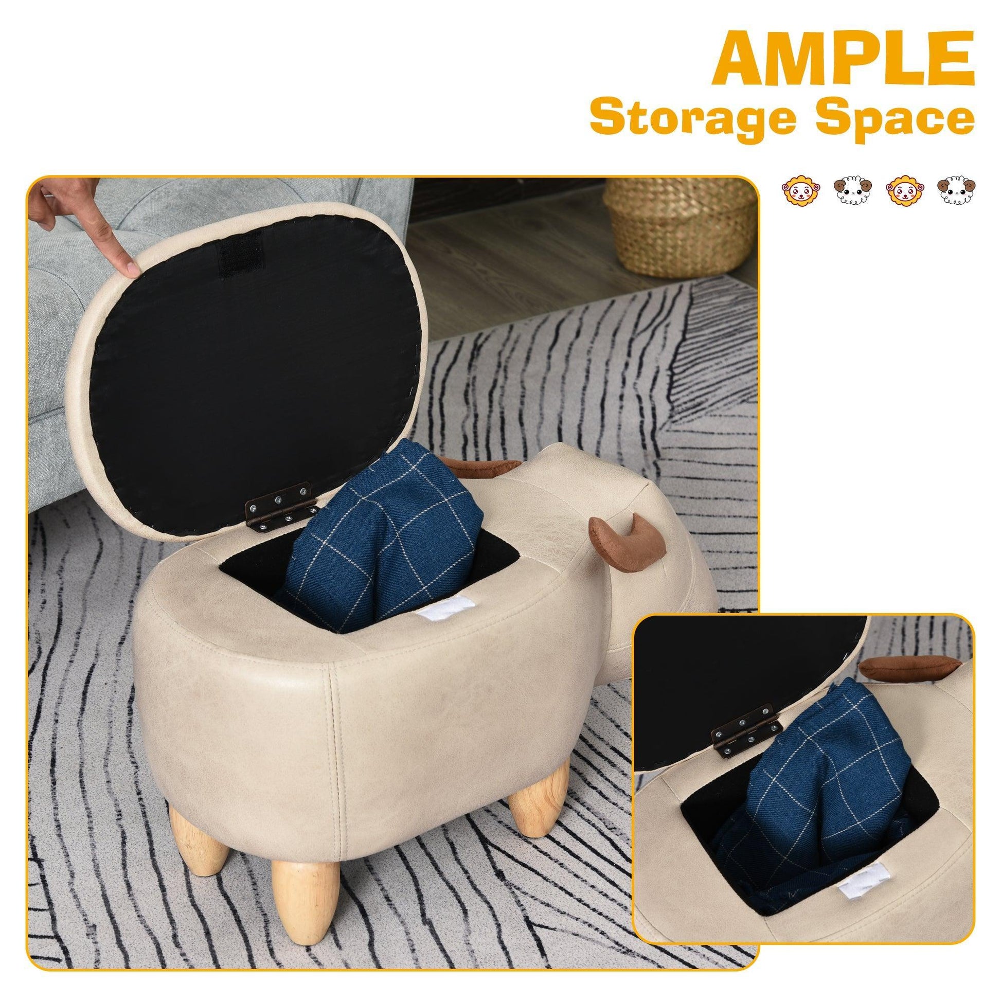 HOMCOM Buffalo Storage Stool: Cute Animal Ottoman - ALL4U RETAILER LTD