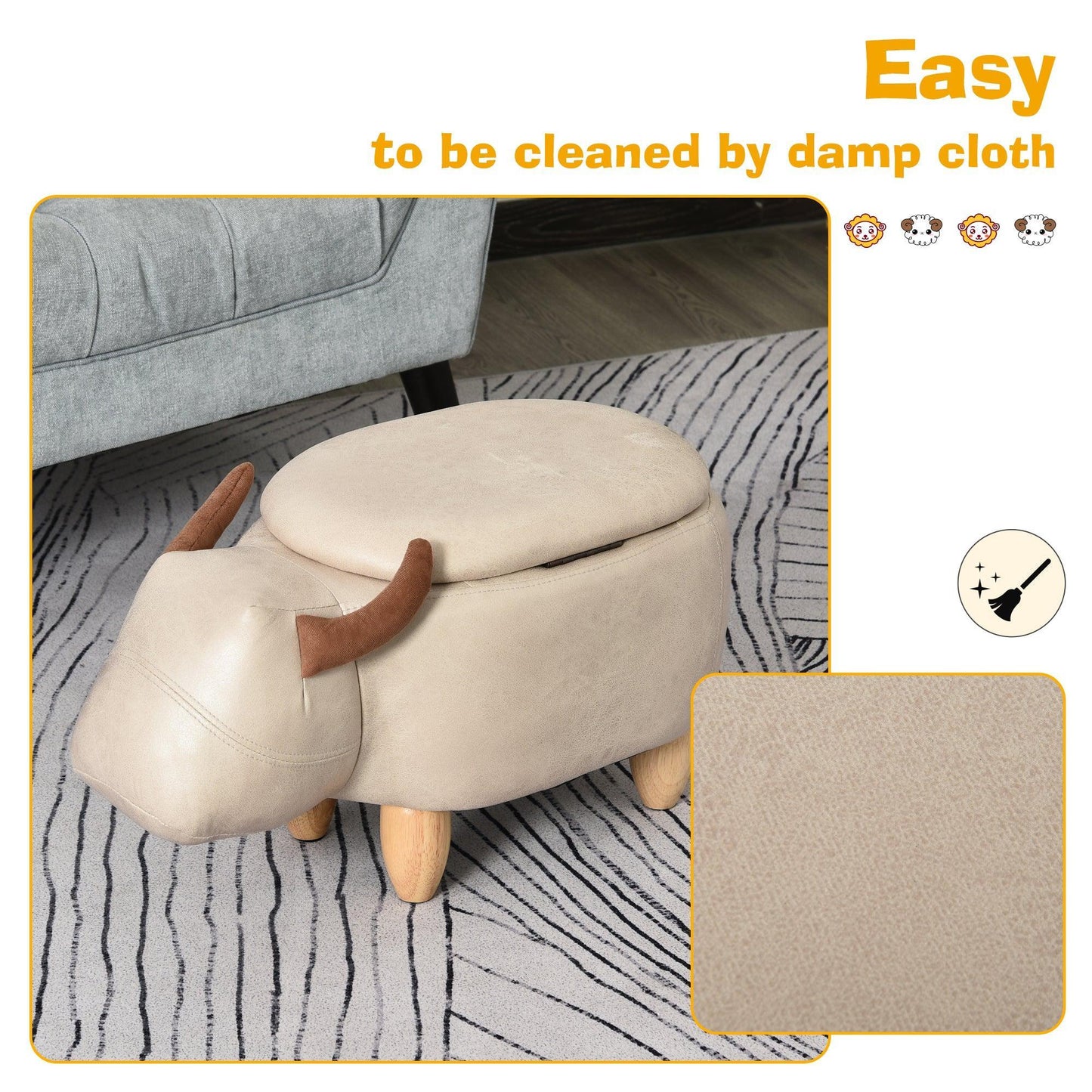 HOMCOM Buffalo Storage Stool: Cute Animal Ottoman - ALL4U RETAILER LTD