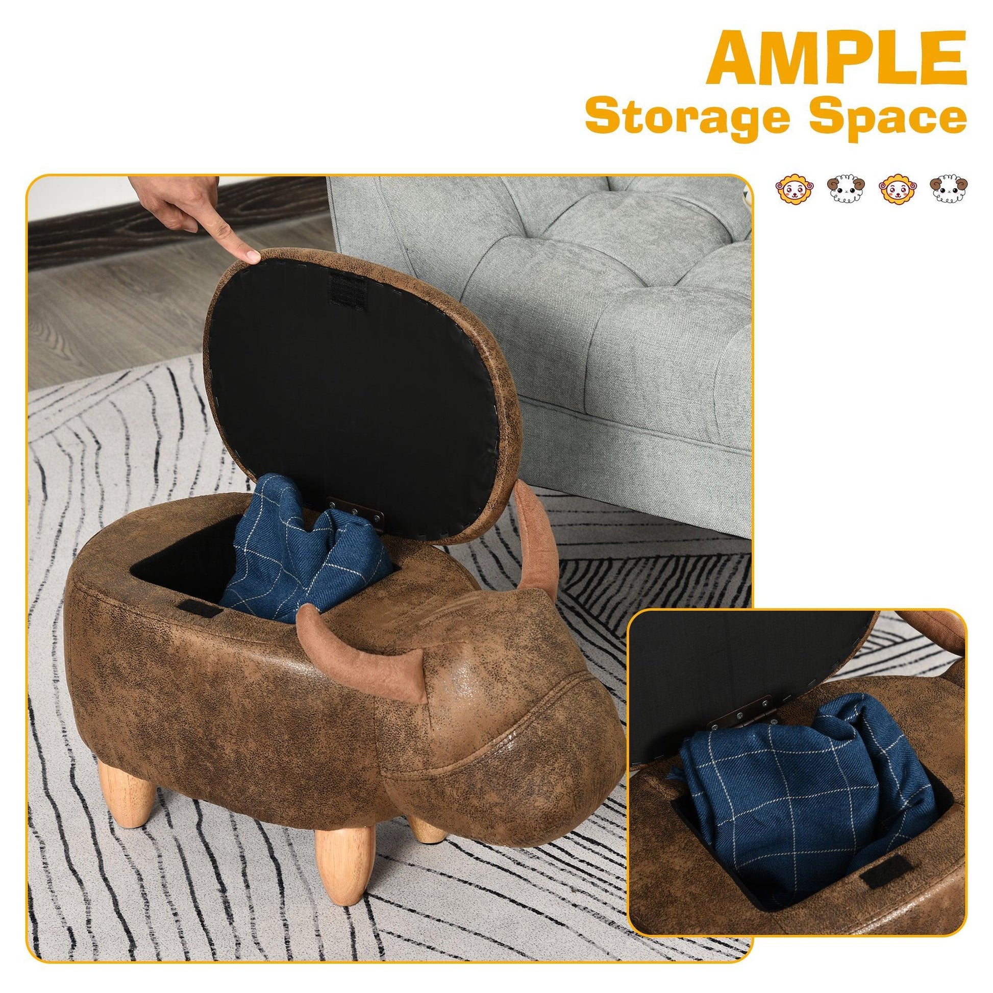 HOMCOM Buffalo Storage Stool - Cute Kids Ottoman - ALL4U RETAILER LTD