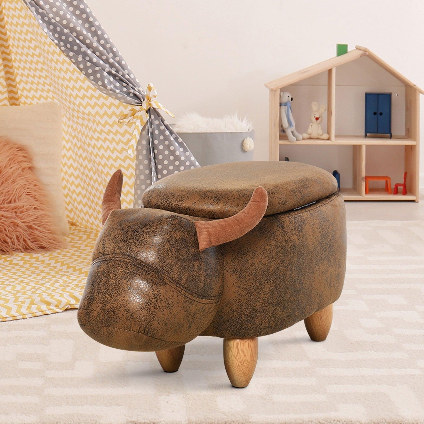 HOMCOM Buffalo Storage Stool - Cute Kids Ottoman - ALL4U RETAILER LTD