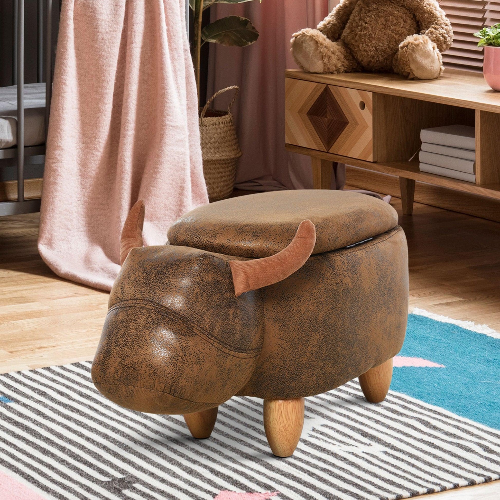 HOMCOM Buffalo Storage Stool - Cute Kids Ottoman - ALL4U RETAILER LTD