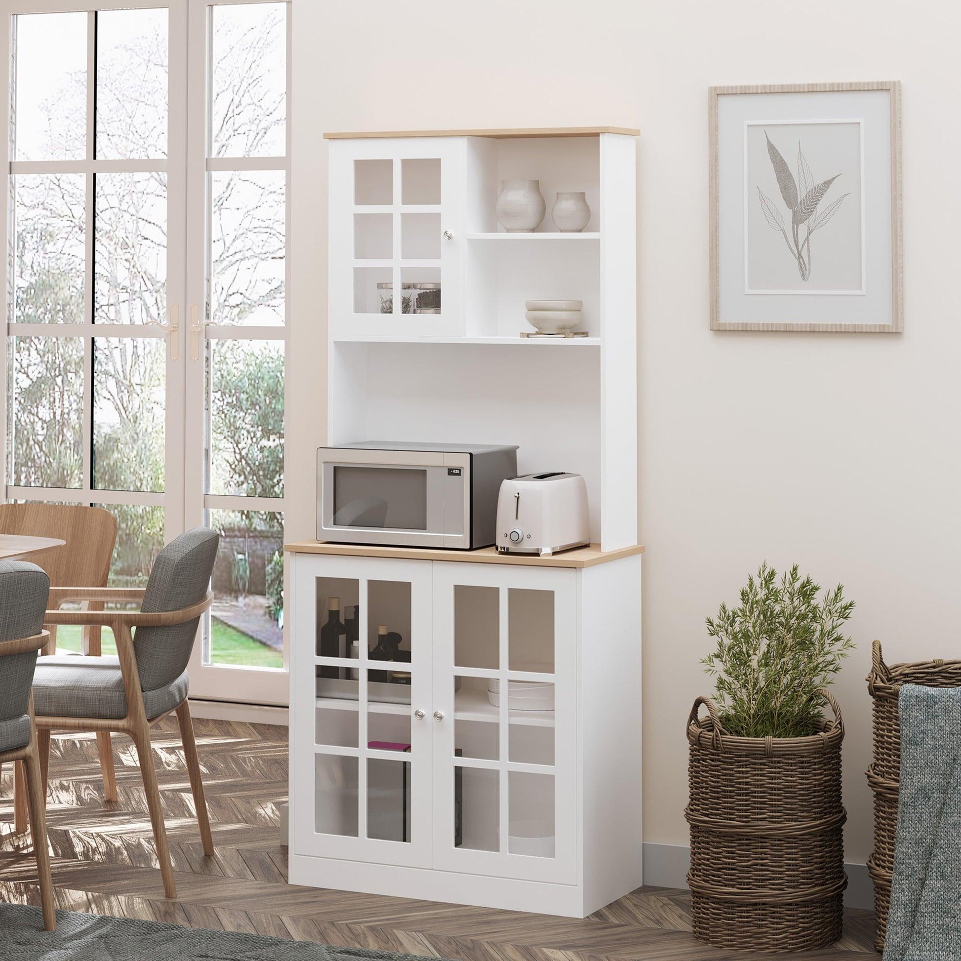 HOMCOM Cabinet Unit with Glass Doors - White - ALL4U RETAILER LTD