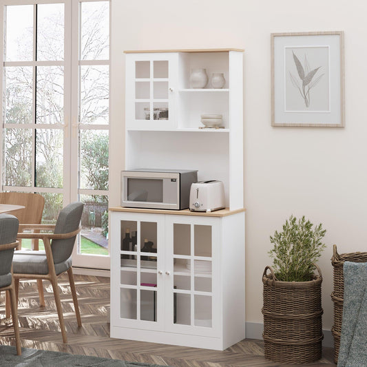 HOMCOM Cabinet Unit with Glass Doors - White - ALL4U RETAILER LTD