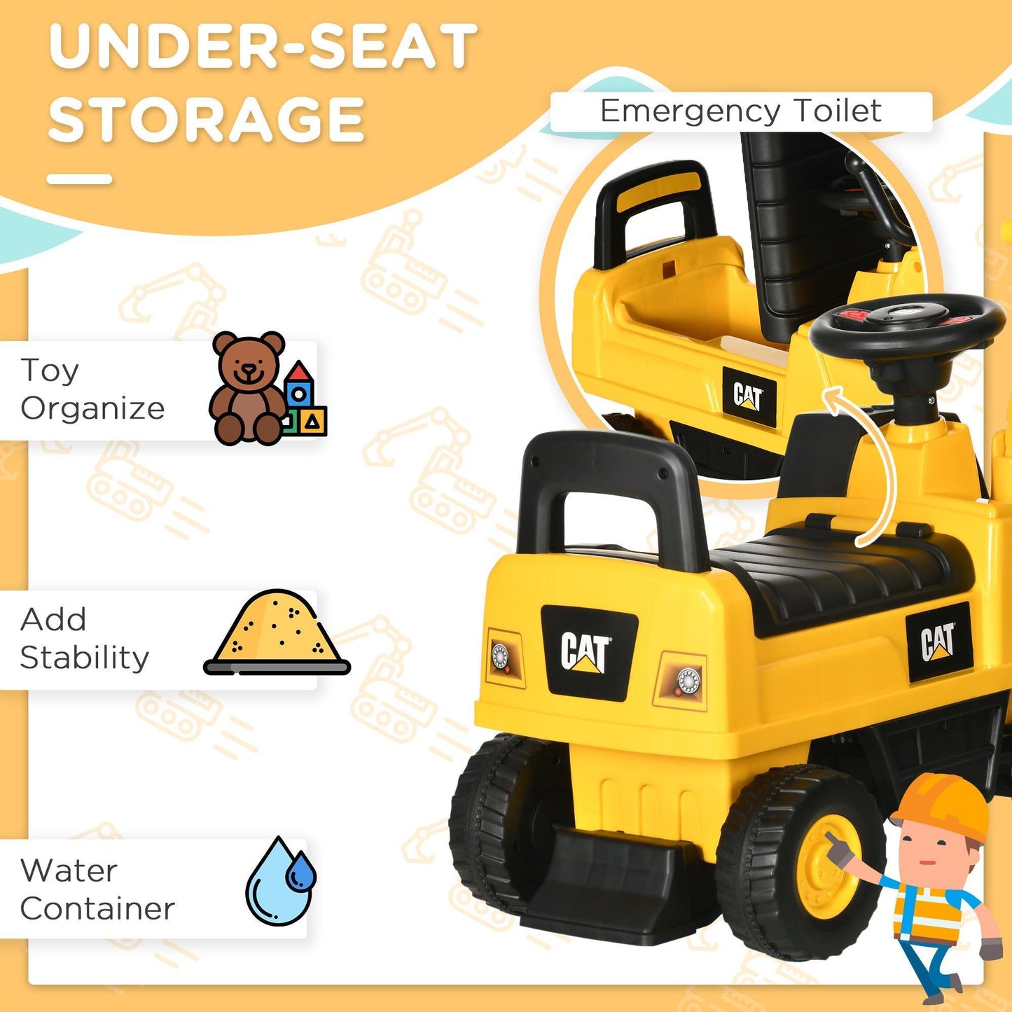 HOMCOM CAT Kids Ride-on Excavator: Fun-filled Construction Toy - ALL4U RETAILER LTD
