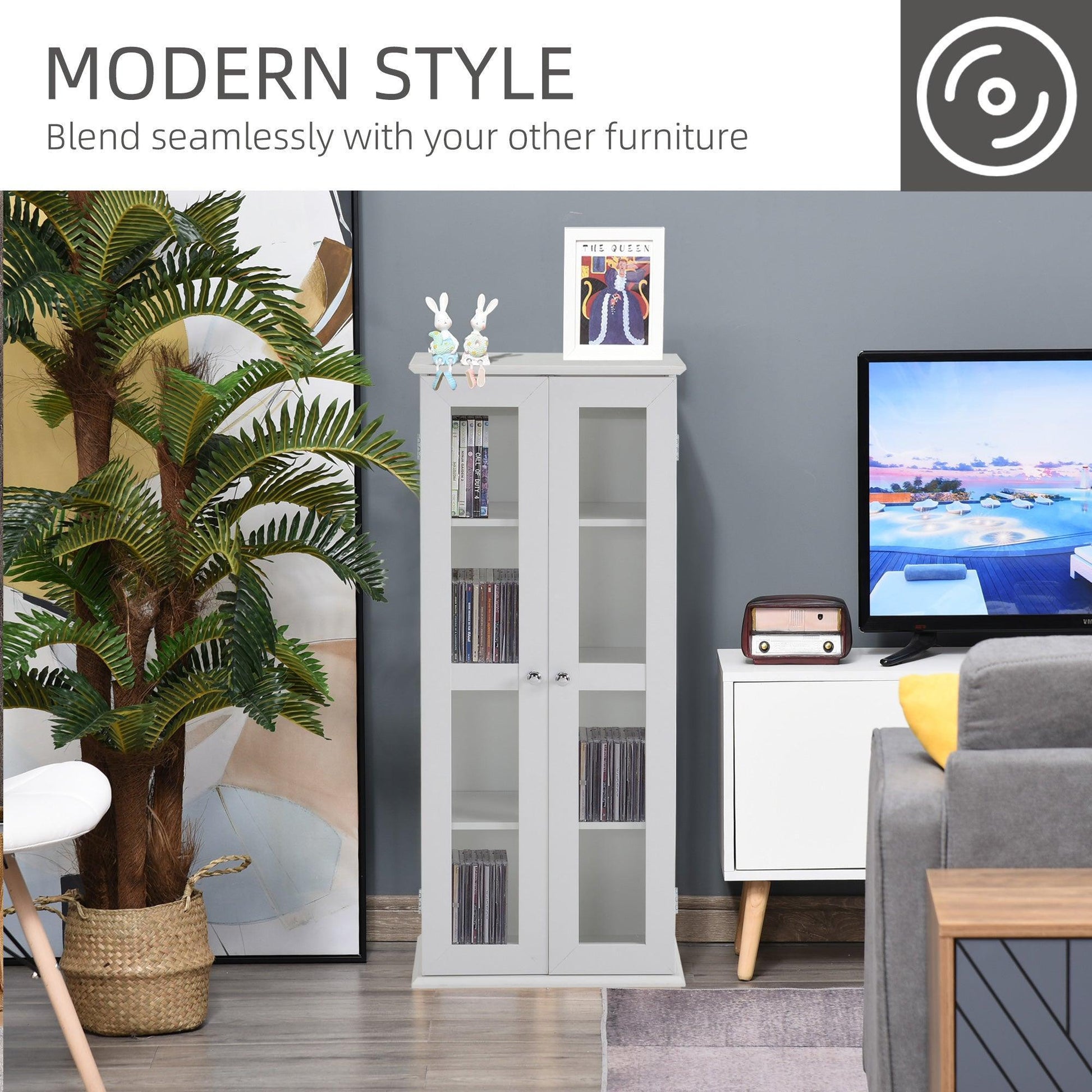 HOMCOM CD Storage Unit - 4-Tier Media Cabinet, Modern Bookcase - ALL4U RETAILER LTD