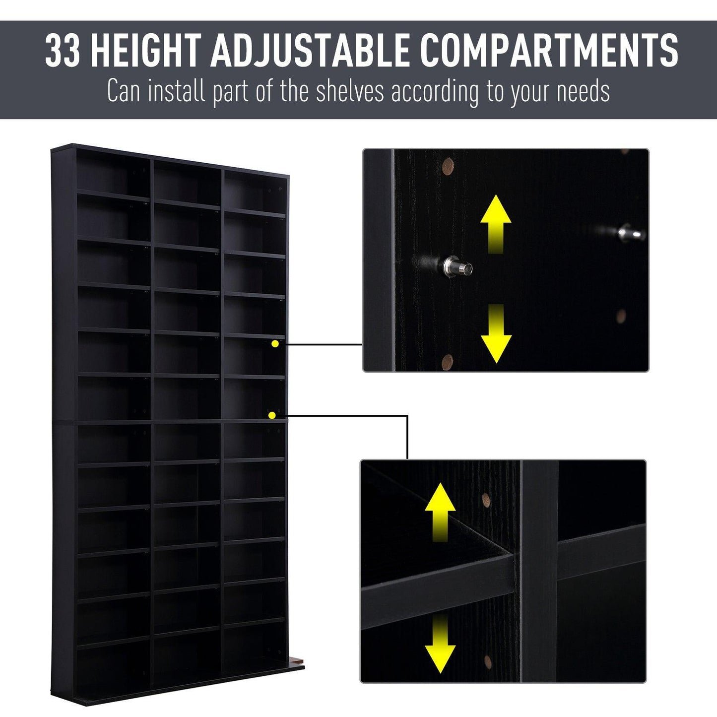 HOMCOM CD/DVD Storage: Adjustable, Compact, Black - ALL4U RETAILER LTD