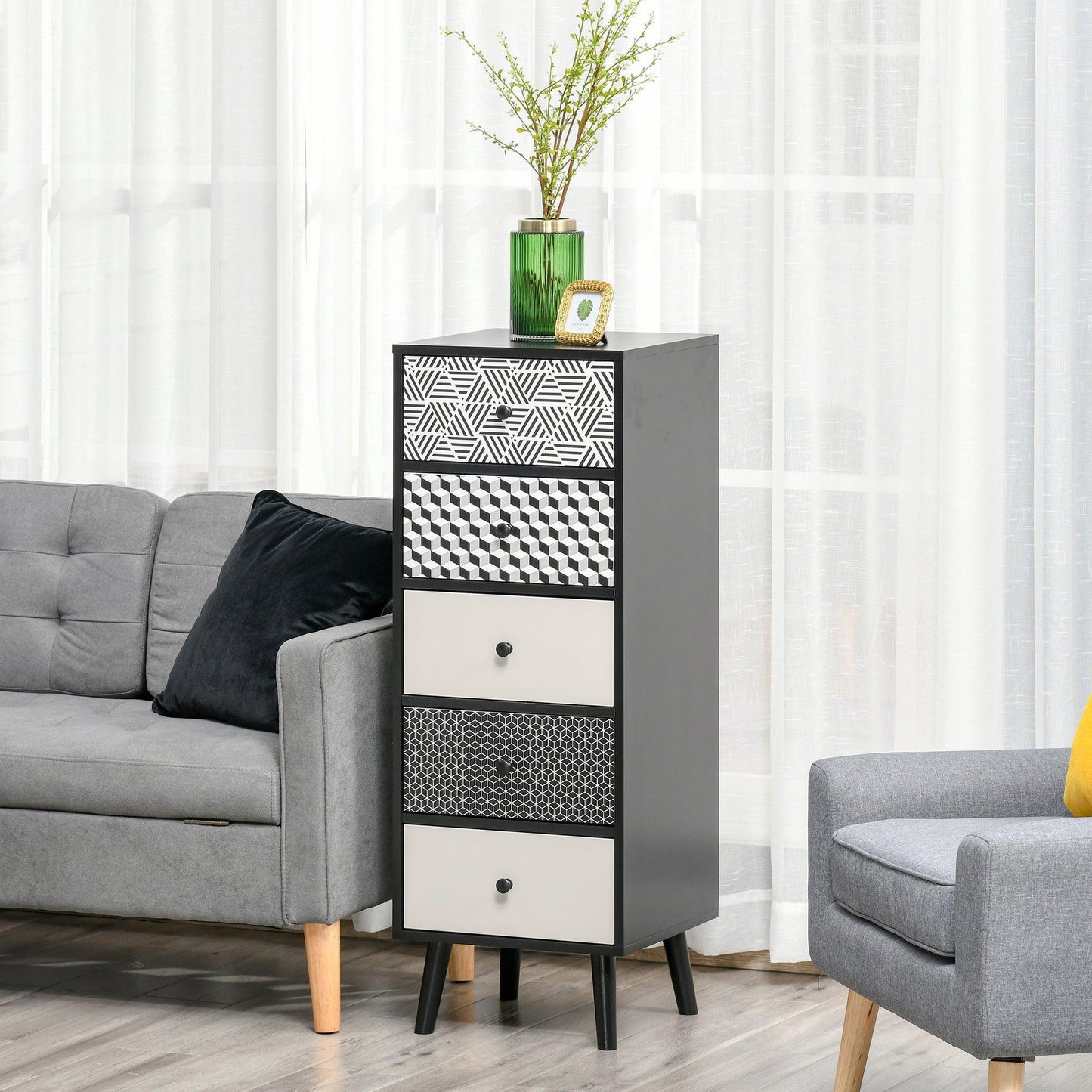 HOMCOM Chest of Drawers: Sleek 5-Drawer Storage - ALL4U RETAILER LTD