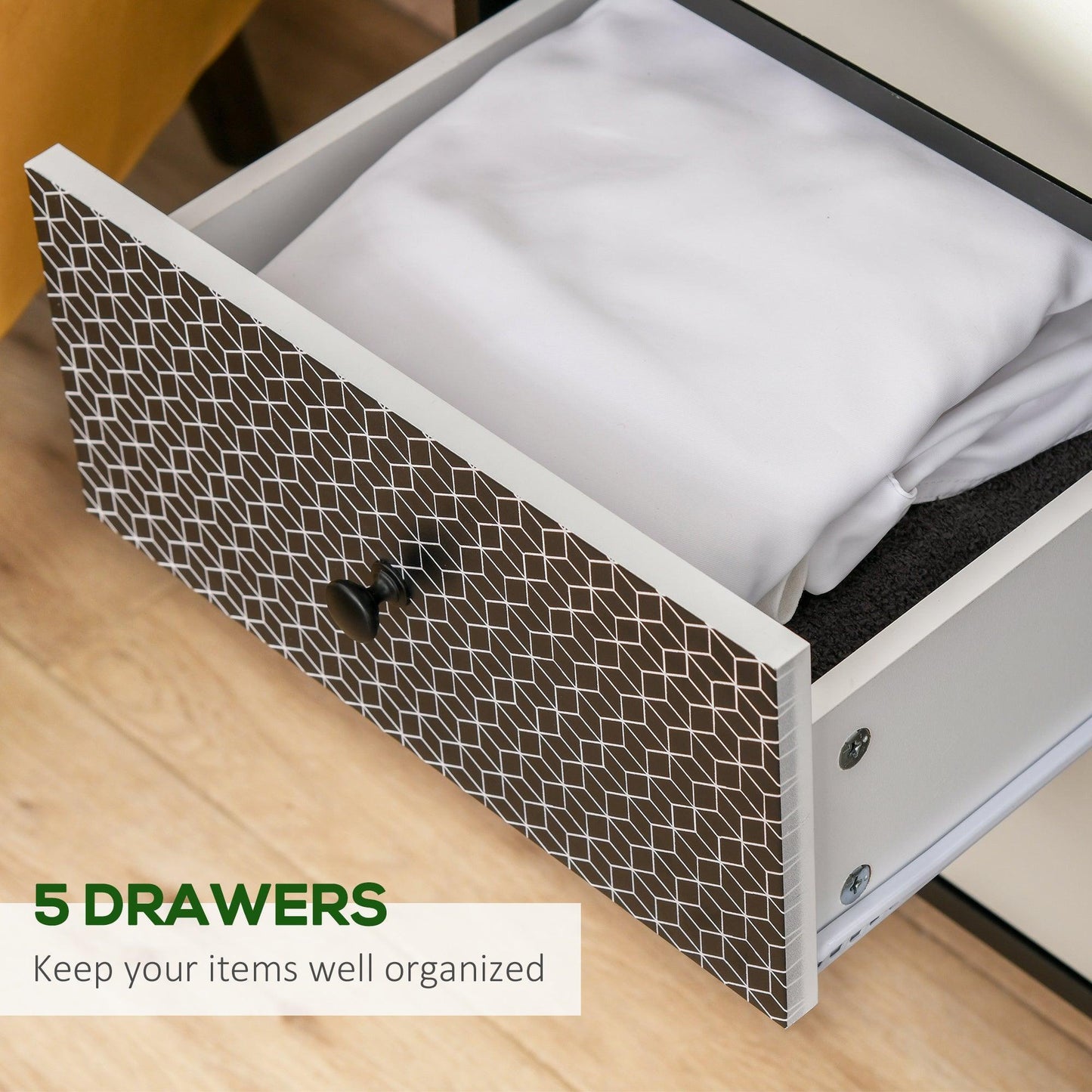 HOMCOM Chest of Drawers: Sleek 5-Drawer Storage - ALL4U RETAILER LTD