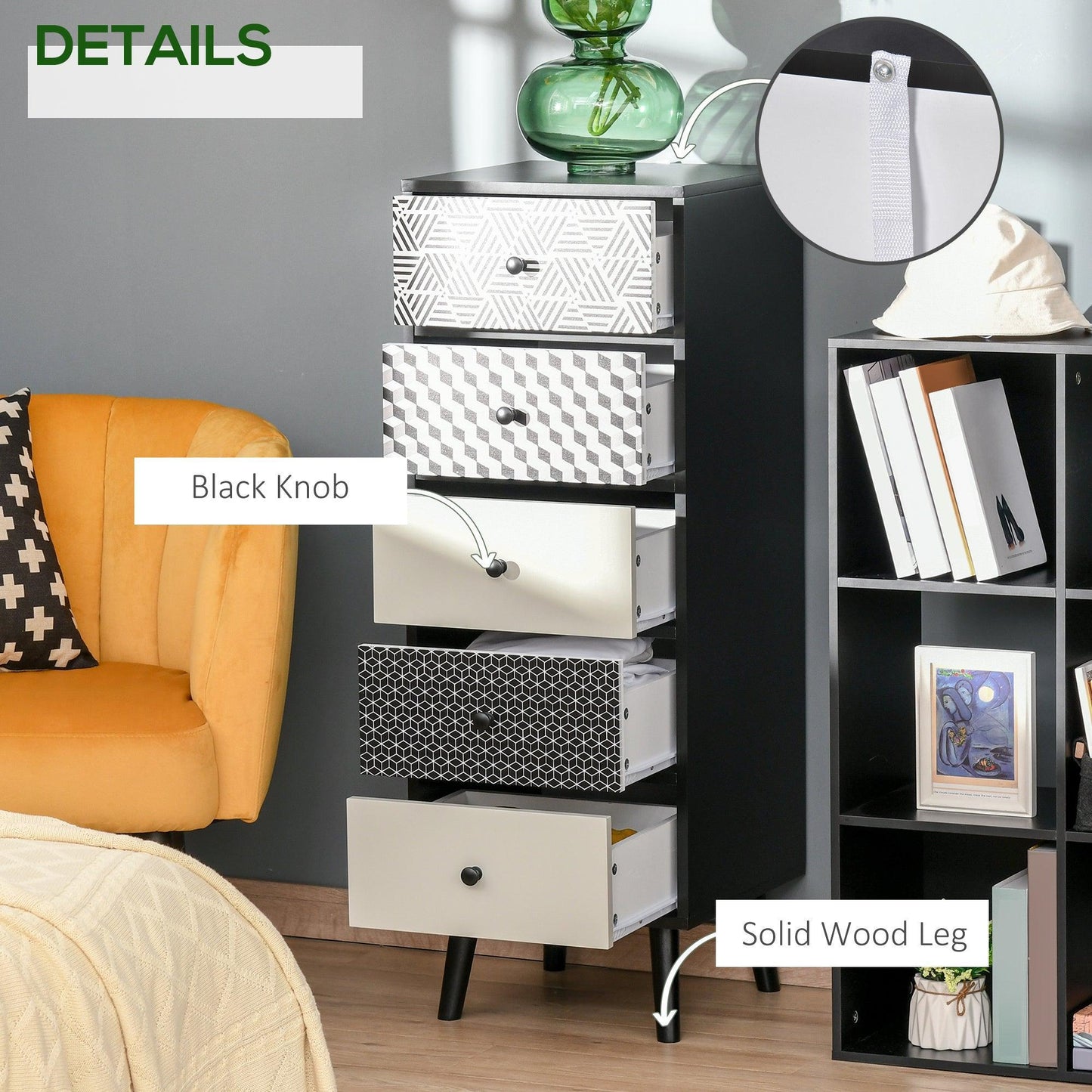 HOMCOM Chest of Drawers: Sleek 5-Drawer Storage - ALL4U RETAILER LTD