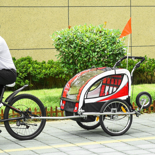 HOMCOM Child Bike Trailer - 360° Rotatable, LED, Red - ALL4U RETAILER LTD