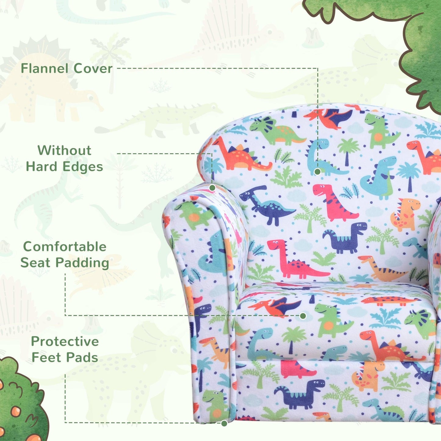 HOMCOM Children Armchair - Dinosaur Patterned Tub Seat - ALL4U RETAILER LTD