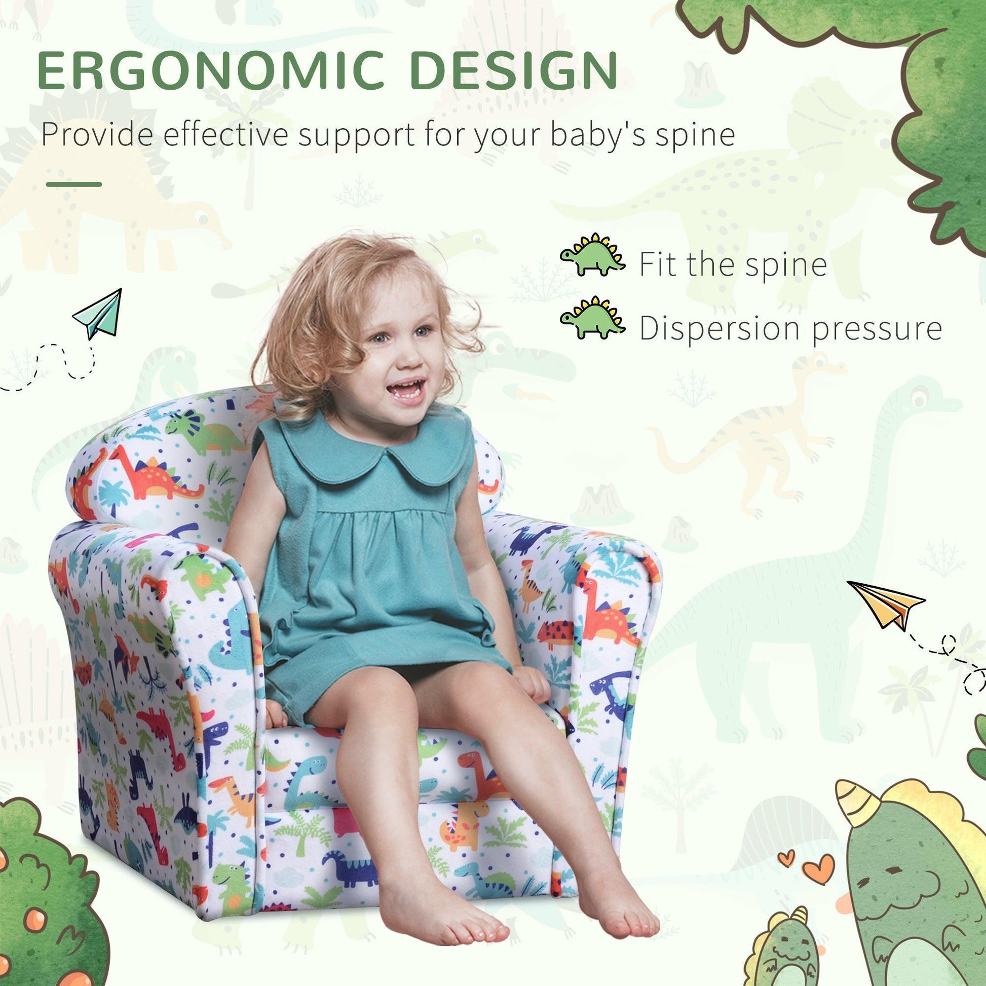 HOMCOM Children Armchair - Dinosaur Patterned Tub Seat - ALL4U RETAILER LTD