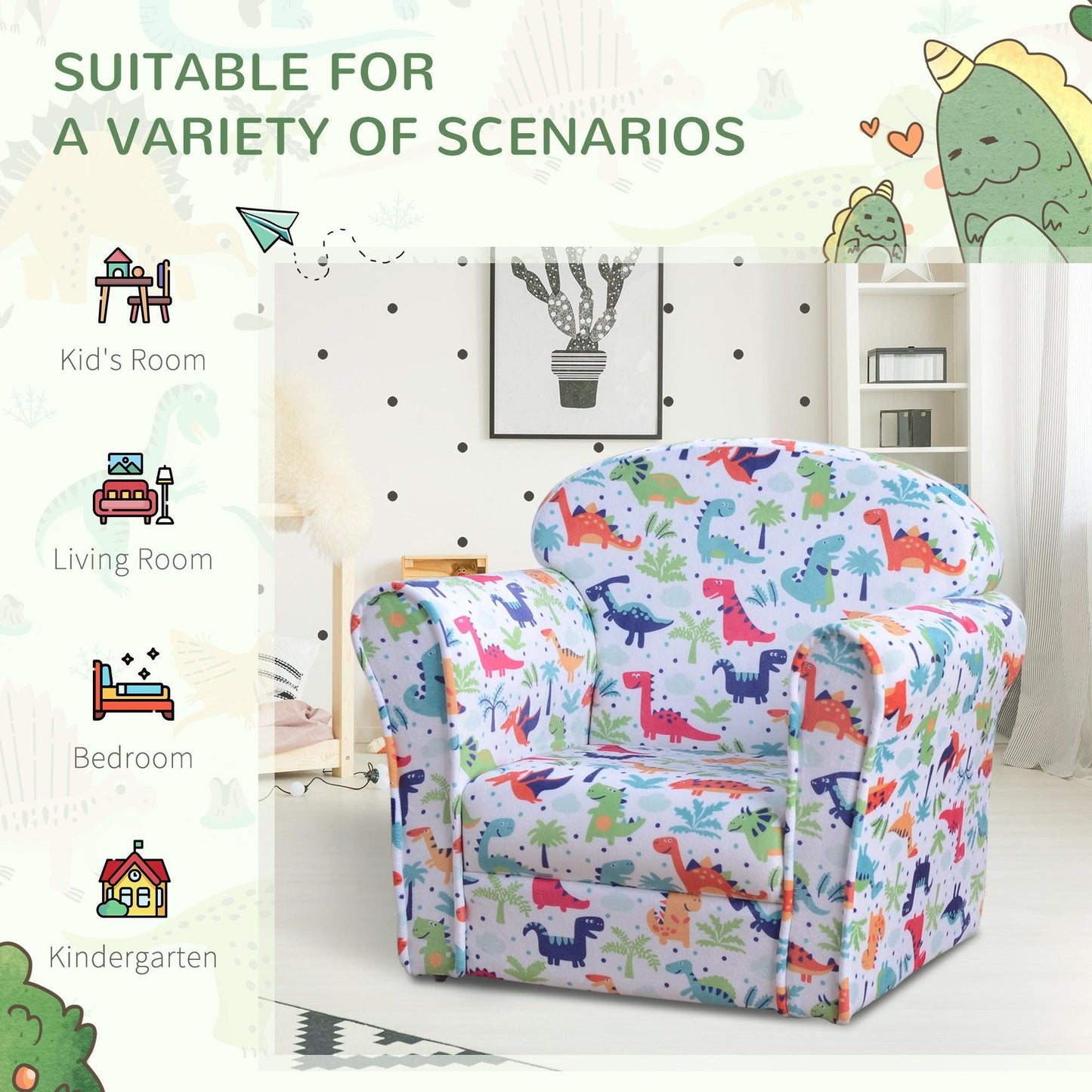 HOMCOM Children Armchair - Dinosaur Patterned Tub Seat - ALL4U RETAILER LTD