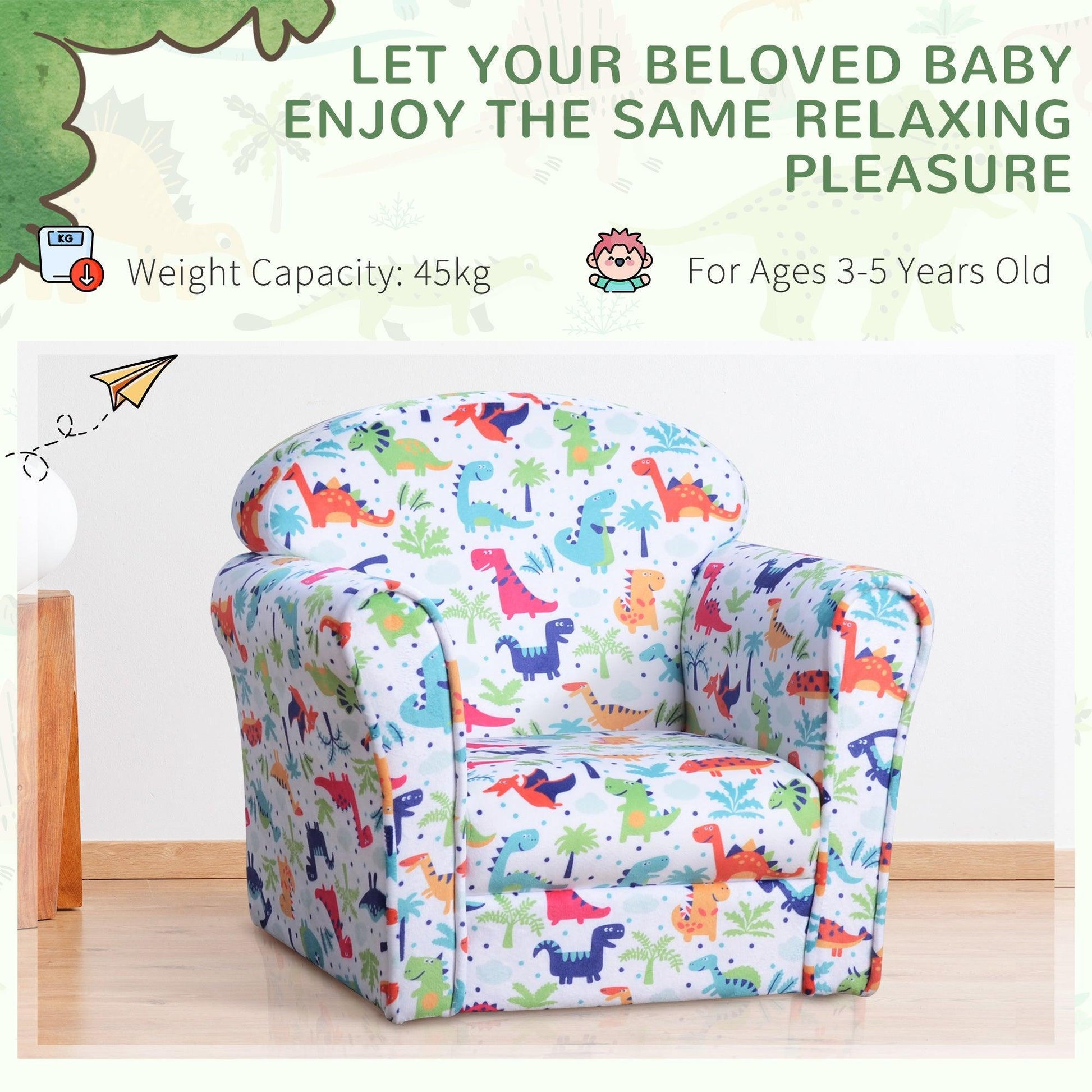 HOMCOM Children Armchair - Dinosaur Patterned Tub Seat - ALL4U RETAILER LTD