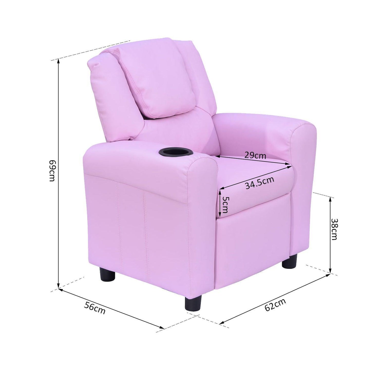 HOMCOM Pink Children's Recliner Armchair with Cup Holder - ALL4U RETAILER LTD