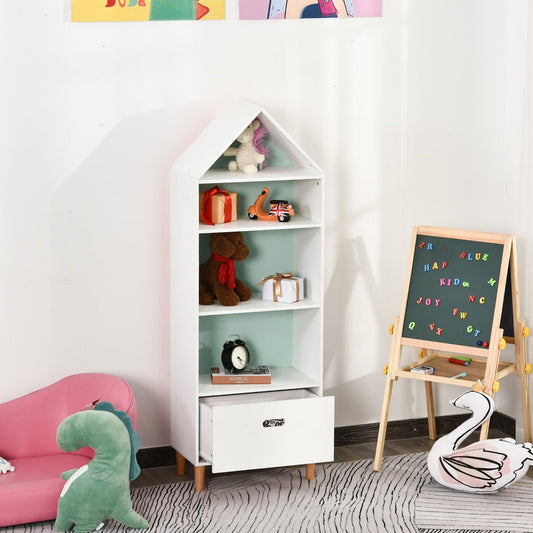 HOMCOM Children's Bookshelf with Drawer - White/Blue - ALL4U RETAILER LTD