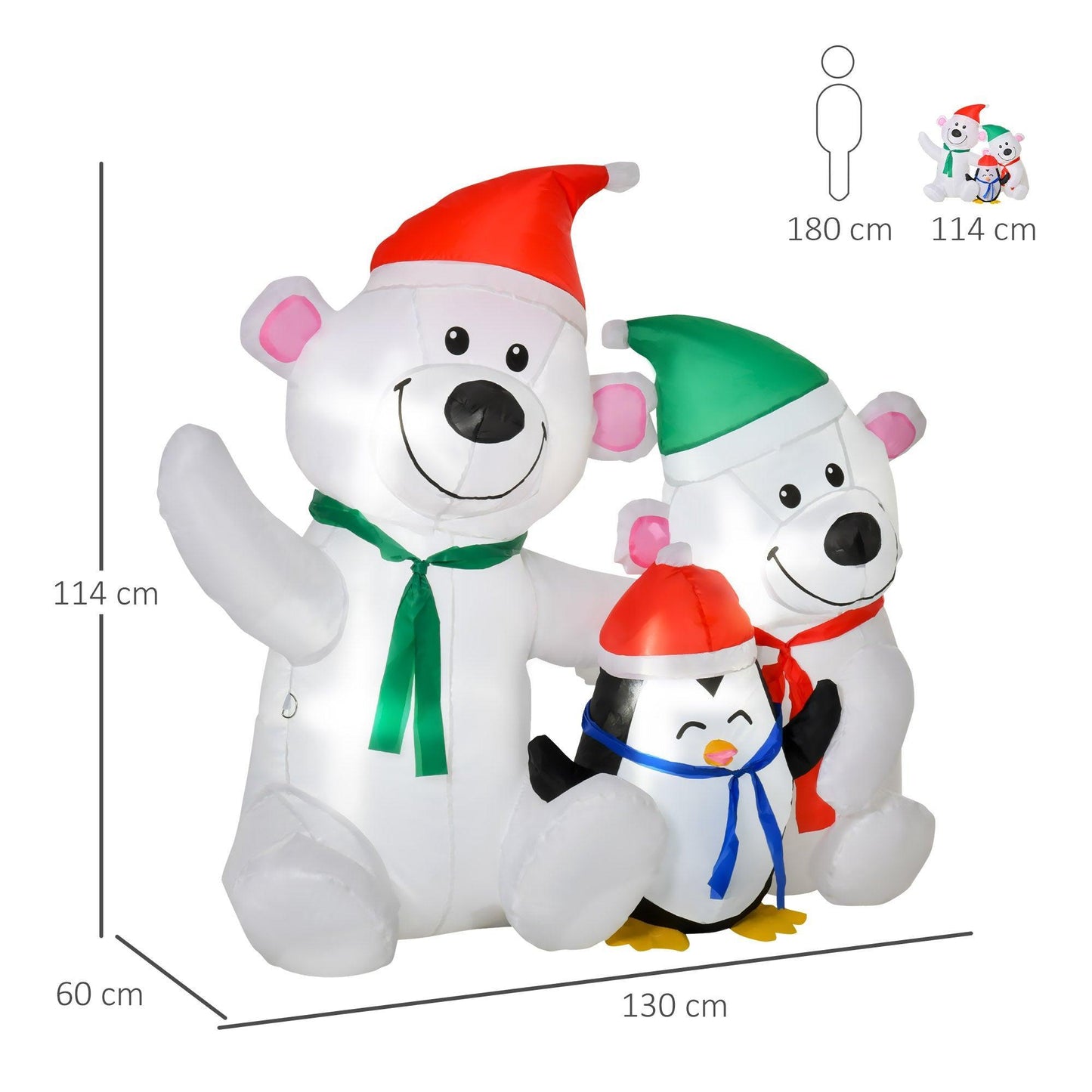 HOMCOM Christmas Inflatable Decoration with Bears and Penguin - ALL4U RETAILER LTD