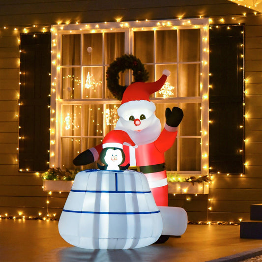 HOMCOM Christmas Inflatable Santa Claus & Penguin with LED Lights - ALL4U RETAILER LTD