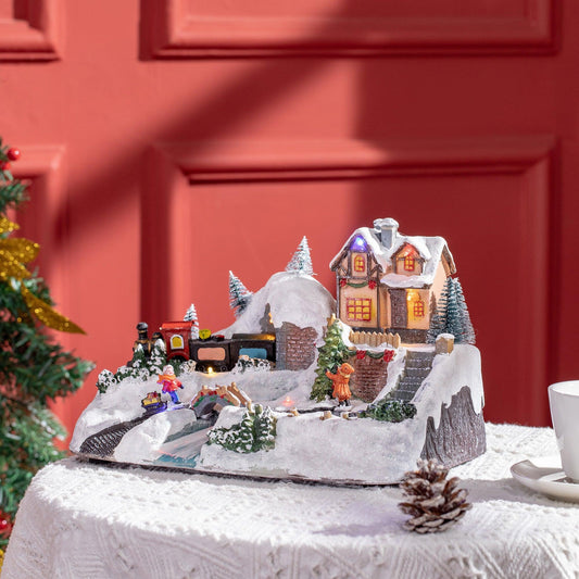 HOMCOM Christmas Village Scene: Musical Tabletop Decoration - ALL4U RETAILER LTD
