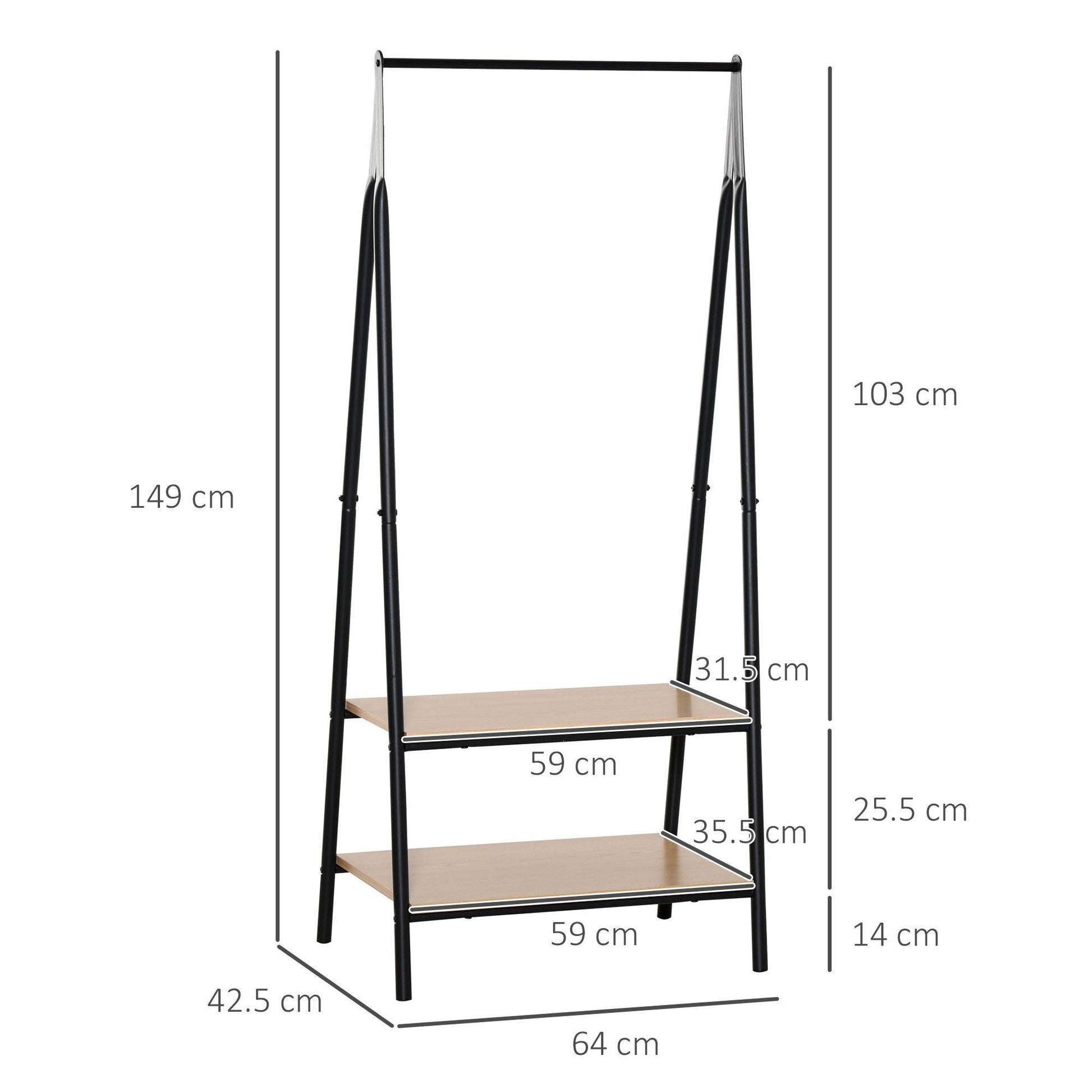 HOMCOM Clothes Rail with 2 Shelves - 64 x 149 cm, Black - ALL4U RETAILER LTD