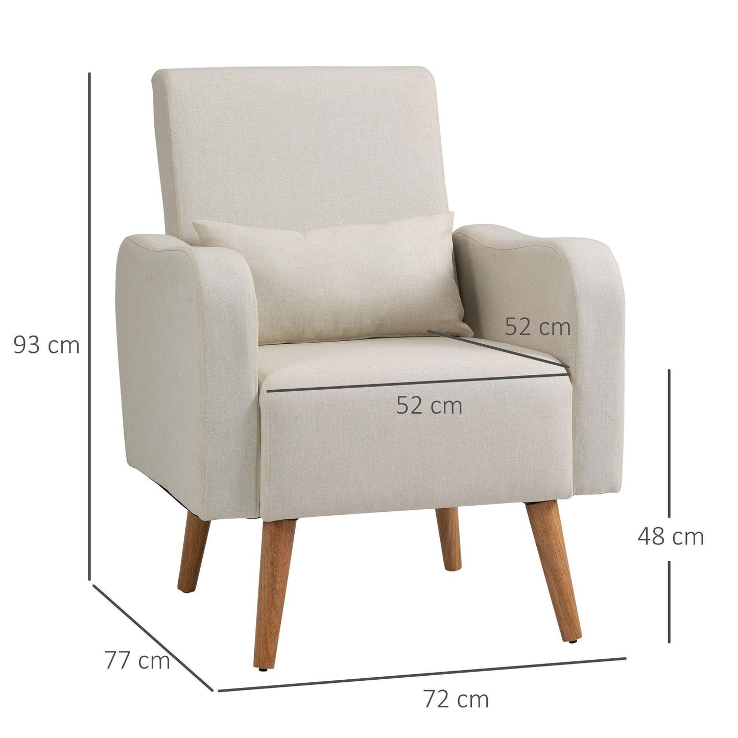 HOMCOM Club Chair: Cream Armchair with Wooden Frame - ALL4U RETAILER LTD