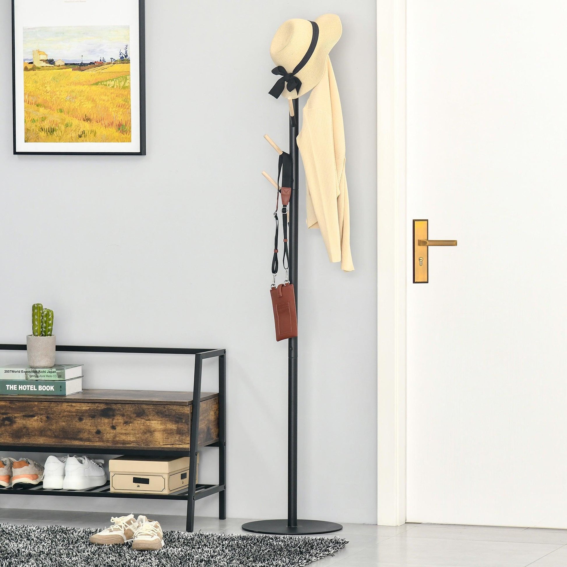 HOMCOM Coat Rack Stand, 6 Hooks, Hat Display - ALL4U RETAILER LTD