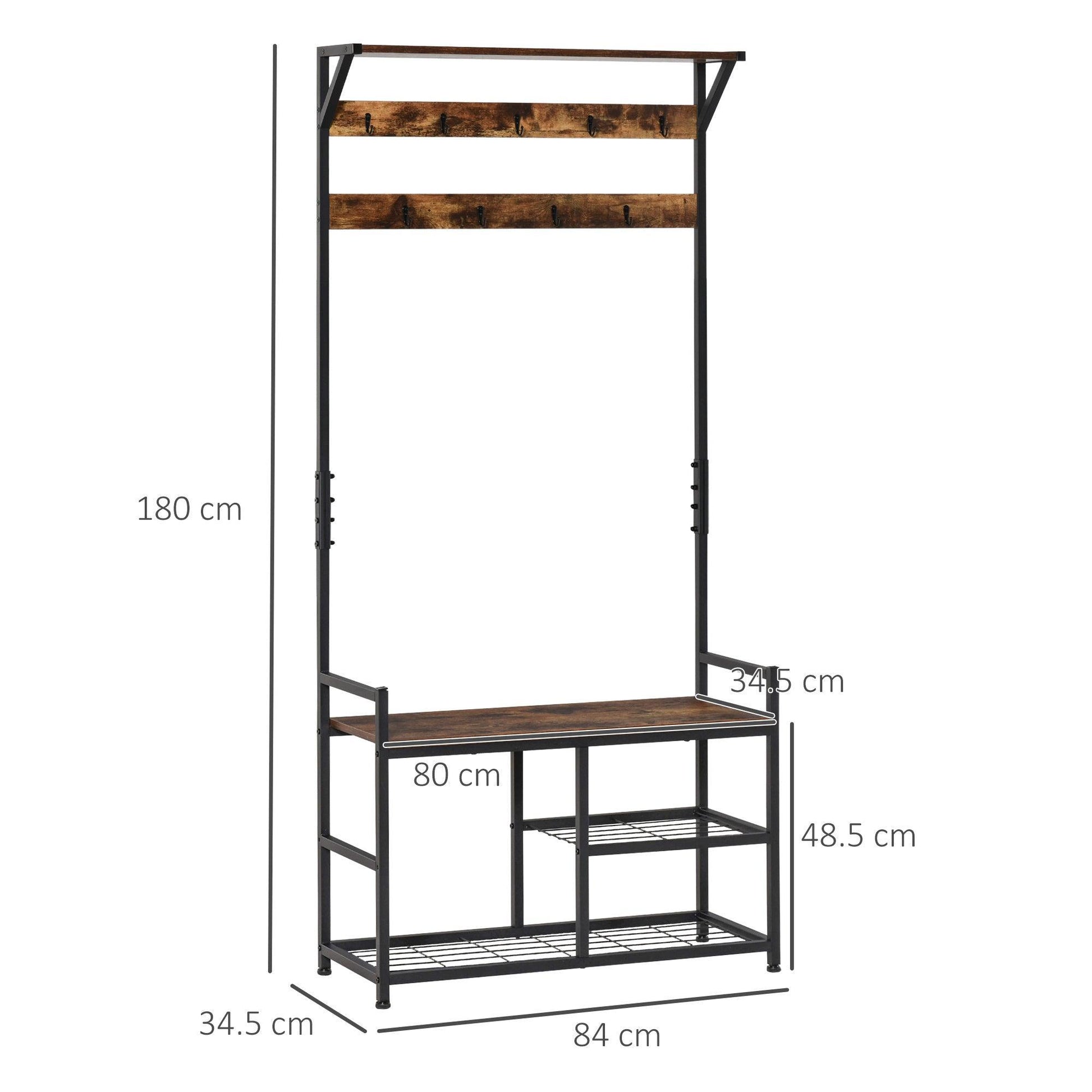 HOMCOM Coat Rack with Shoe Storage: Brown and Black - ALL4U RETAILER LTD