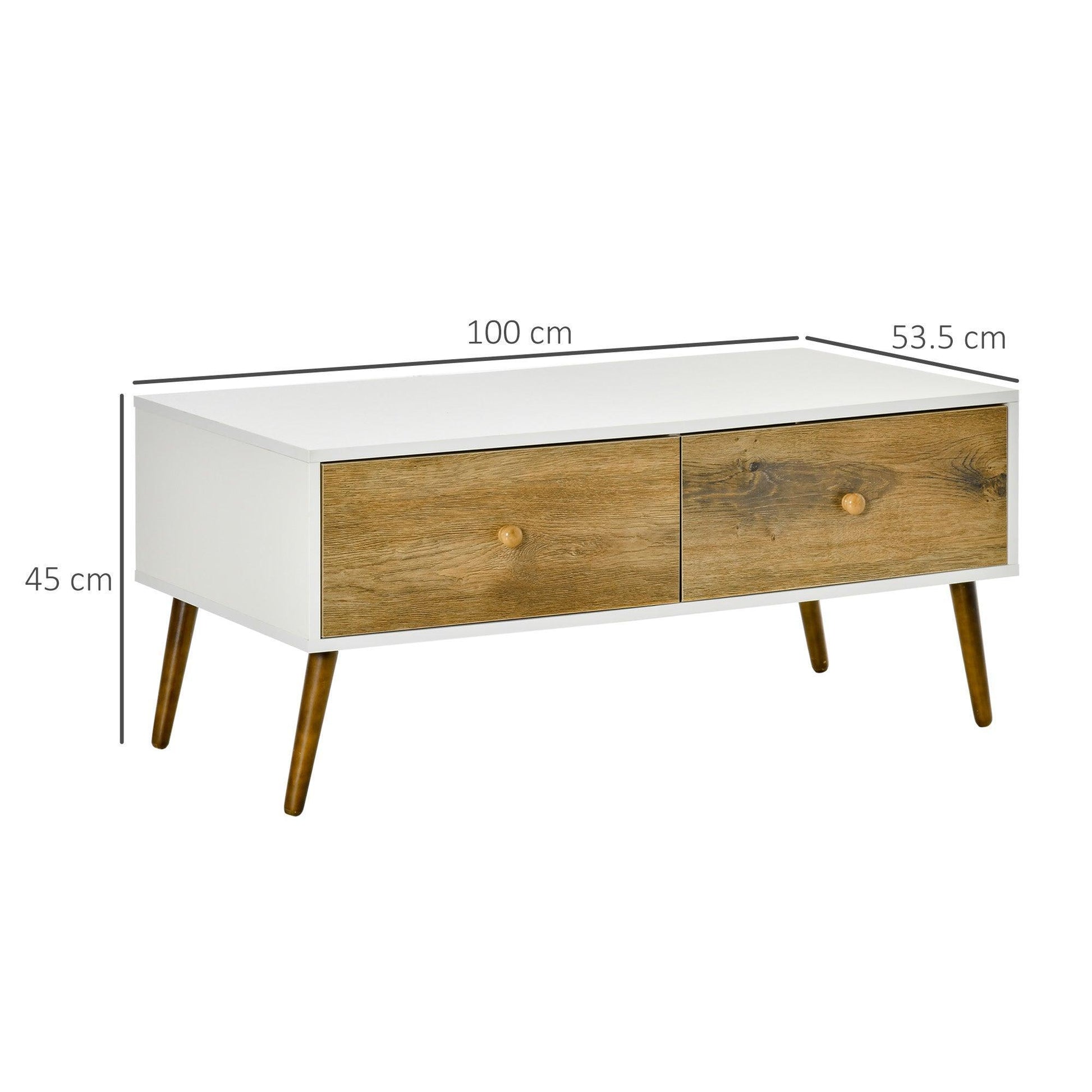 HOMCOM Coffee Table with 4 Drawers - Natural Wood - ALL4U RETAILER LTD