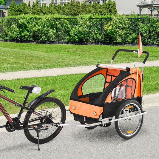 HOMCOM Collapsible 2-Seater Bike Trailer for Babies - Orange - ALL4U RETAILER LTD