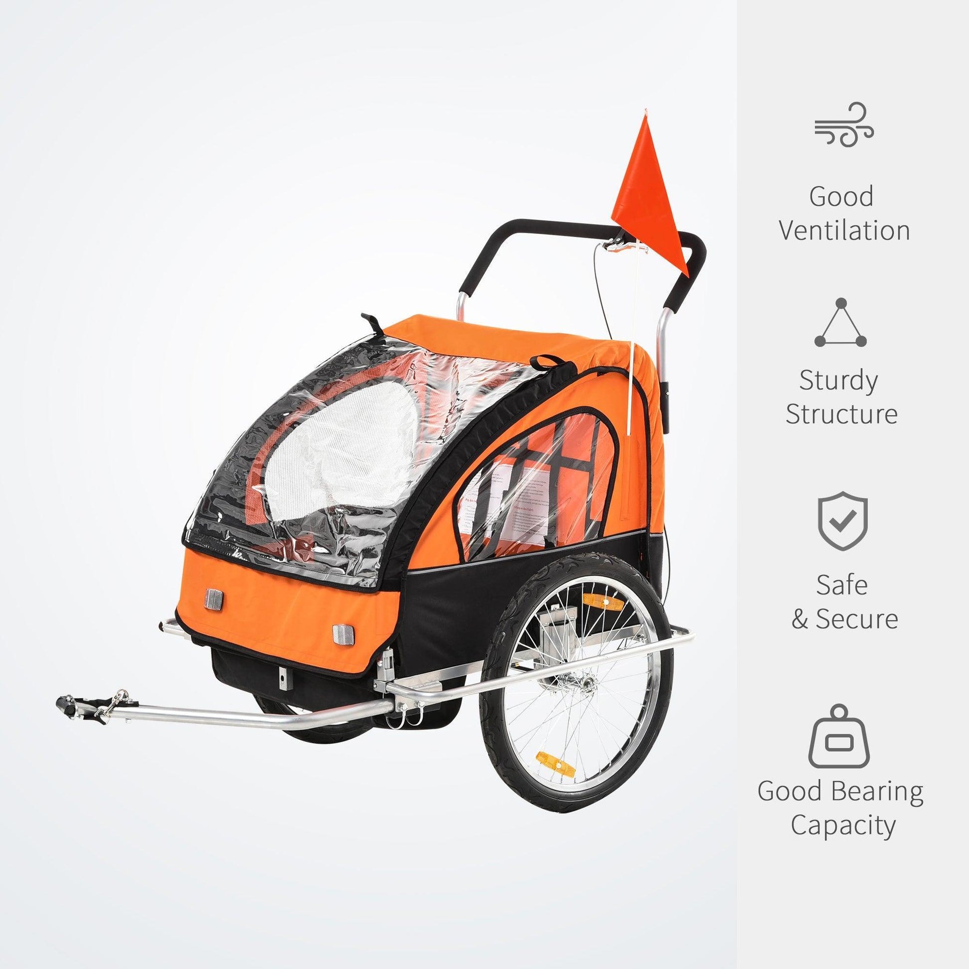 HOMCOM Collapsible 2-Seater Bike Trailer for Babies - Orange - ALL4U RETAILER LTD