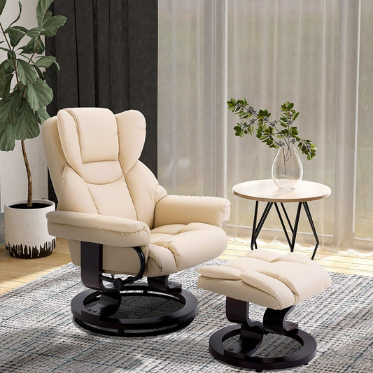 HOMCOM Comfortable Reclining Armchair Set - Cream - ALL4U RETAILER LTD