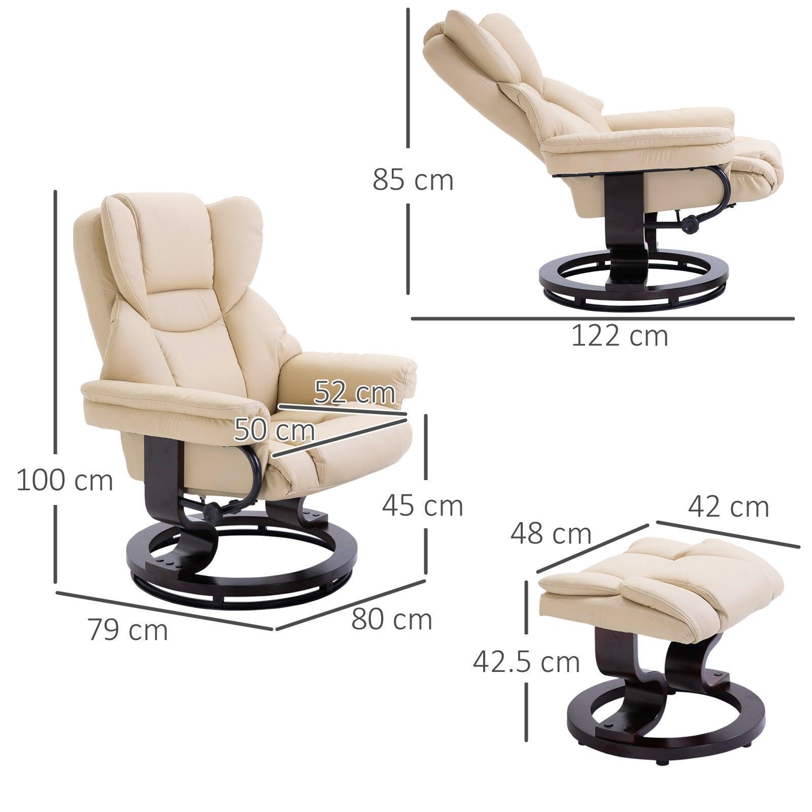 HOMCOM Comfortable Reclining Armchair Set - Cream - ALL4U RETAILER LTD