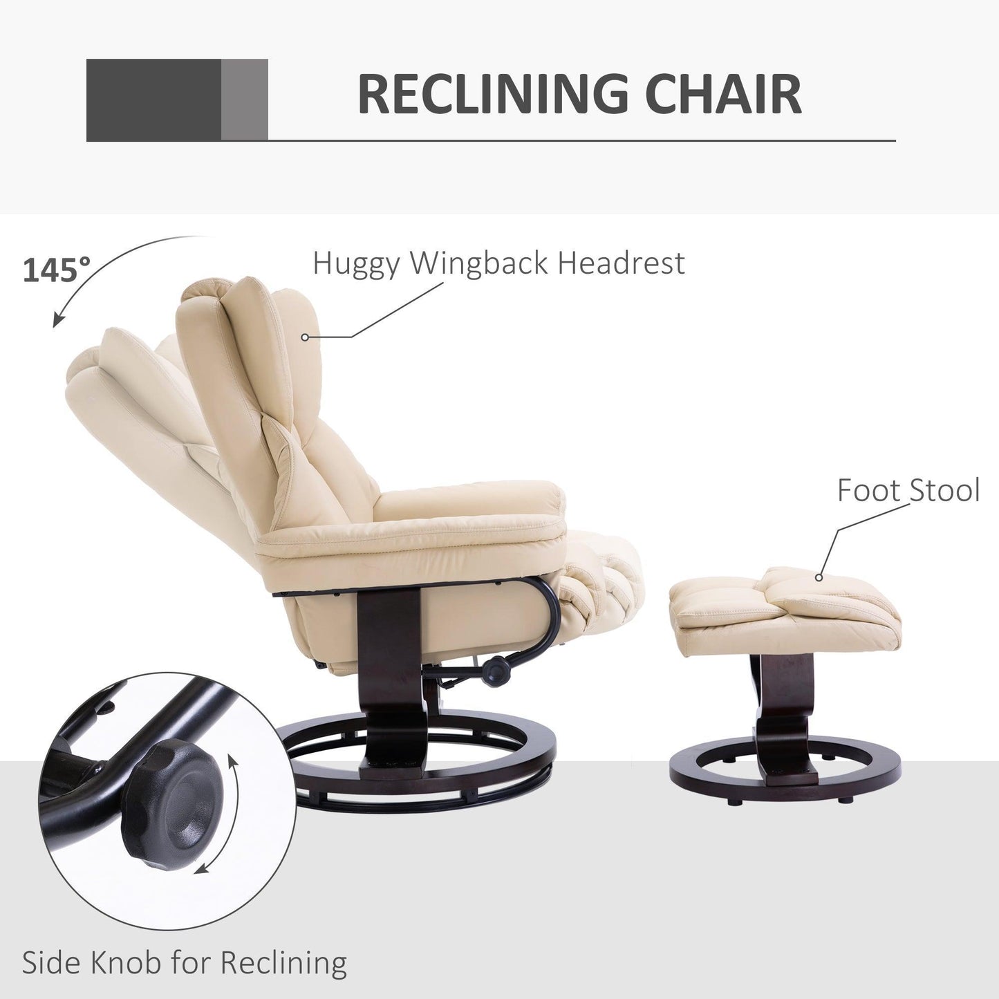 HOMCOM Comfortable Reclining Armchair Set - Cream - ALL4U RETAILER LTD