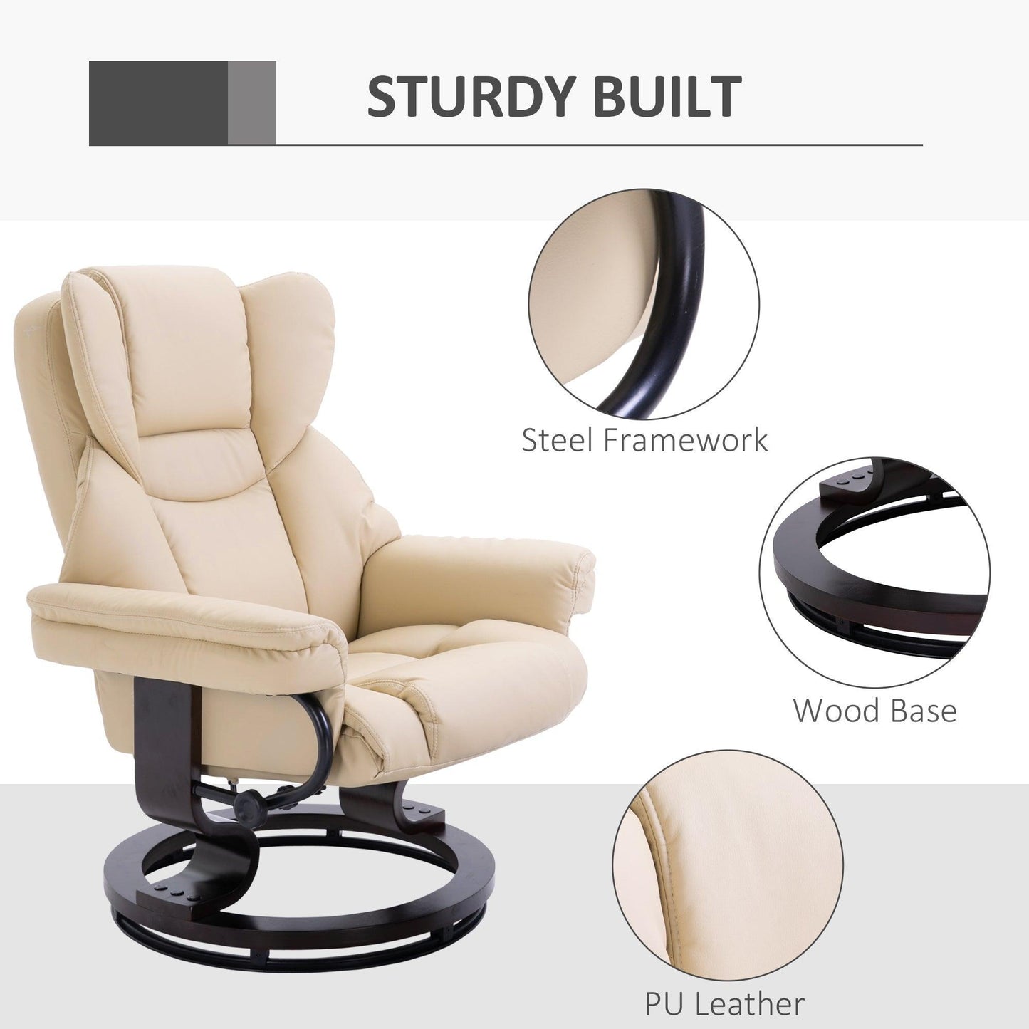 HOMCOM Comfortable Reclining Armchair Set - Cream - ALL4U RETAILER LTD