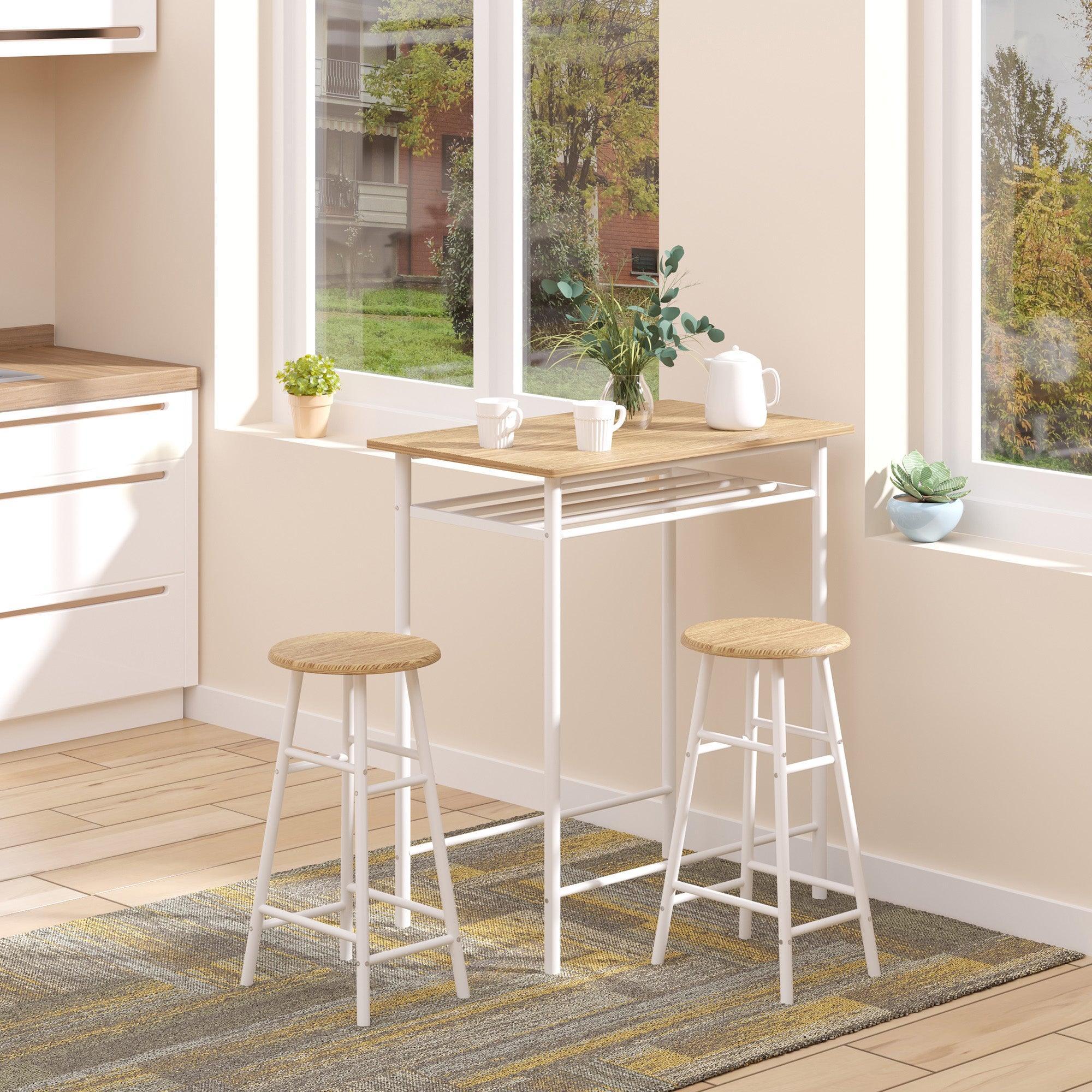 HOMCOM Bar Table Set Stools White Oak Compact ALL4U