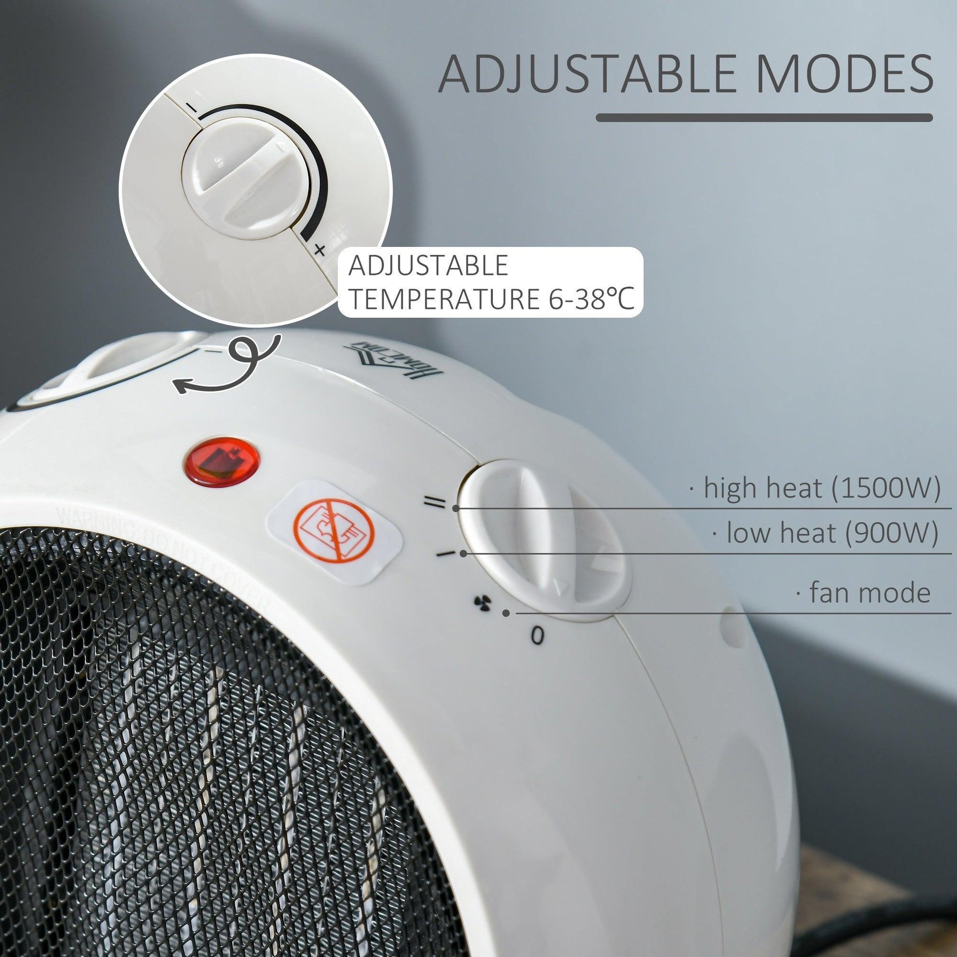 HOMCOM Compact Ceramic Heater: 3 Modes, Adjustable Temp, Safe - ALL4U RETAILER LTD