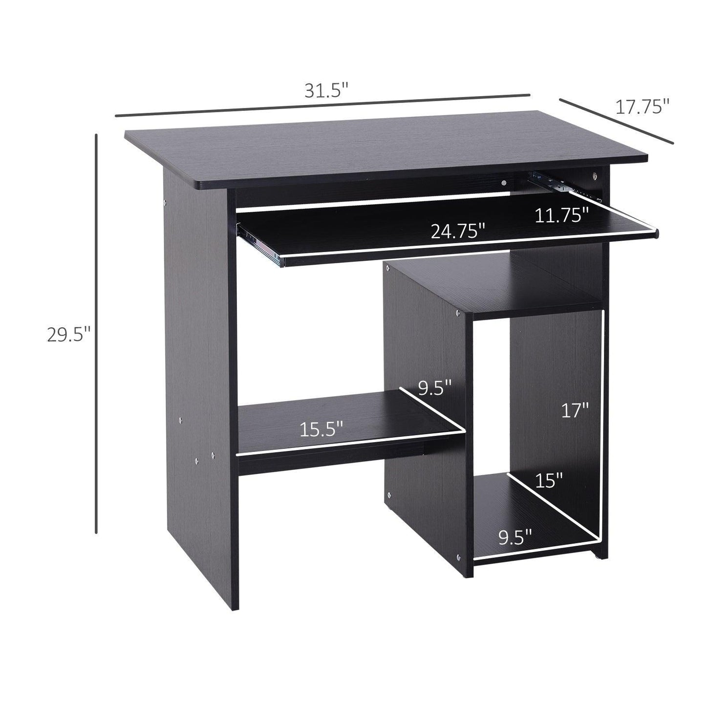 HOMCOM Compact Computer Desk with Keyboard Tray and Storage - ALL4U RETAILER LTD