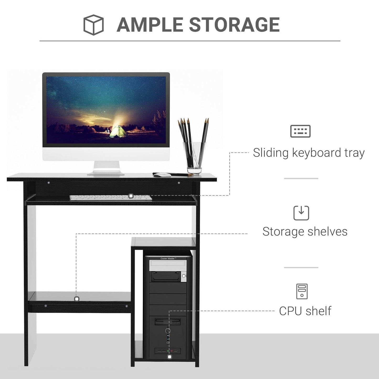 HOMCOM Compact Computer Desk with Keyboard Tray and Storage - ALL4U RETAILER LTD