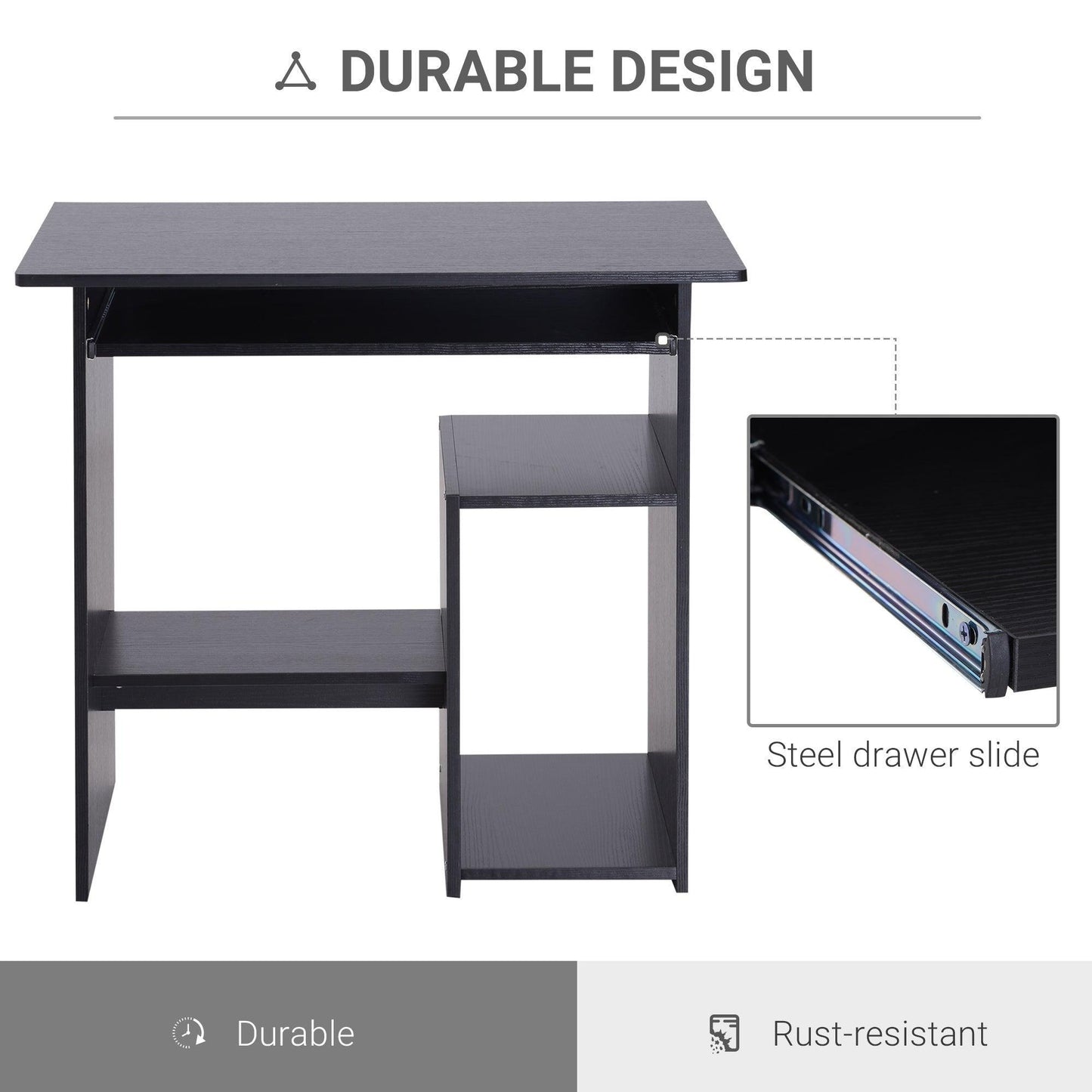 HOMCOM Compact Computer Desk with Keyboard Tray and Storage - ALL4U RETAILER LTD