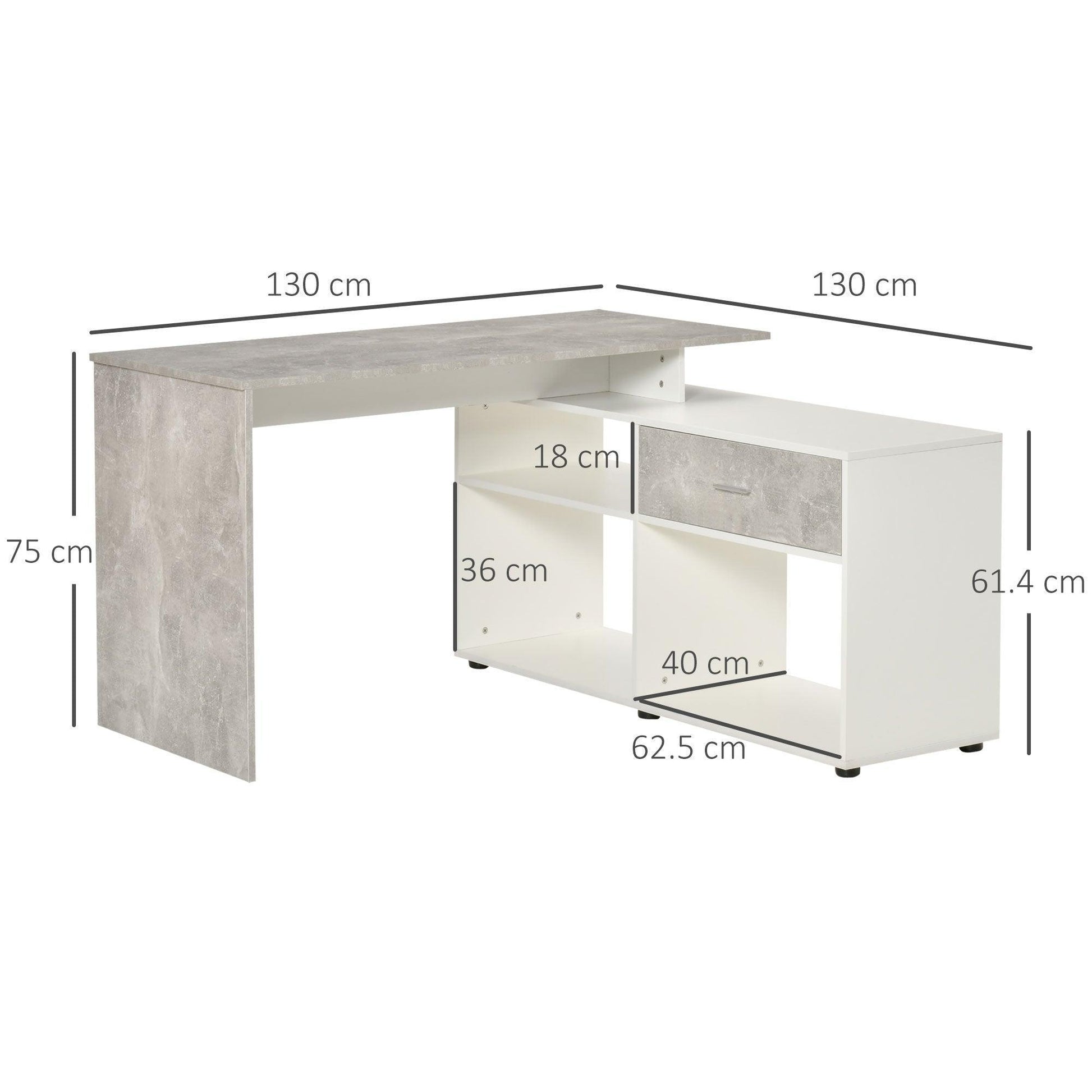 HOMCOM Compact Grey & White L-Shaped Desk with Shelves - ALL4U RETAILER LTD