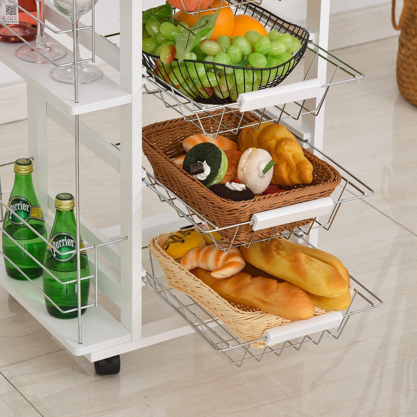 HOMCOM Compact Kitchen Island Trolley - 4 Baskets, Side Racks - ALL4U RETAILER LTD