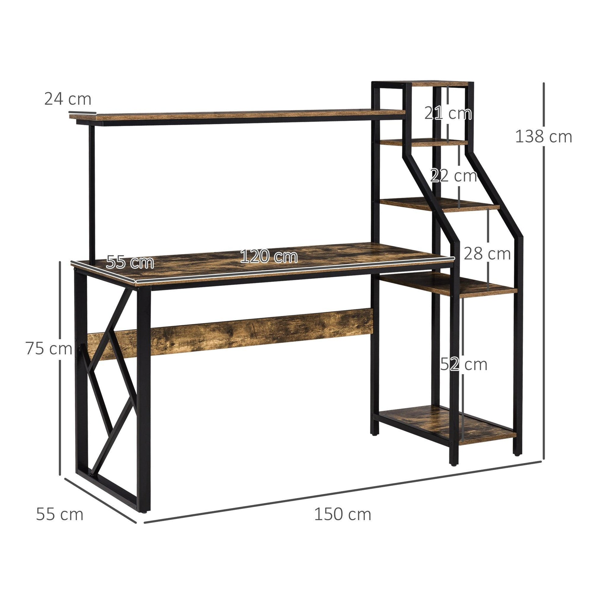 HOMCOM Compact Study Desk with Shelves & Storage - ALL4U RETAILER LTD