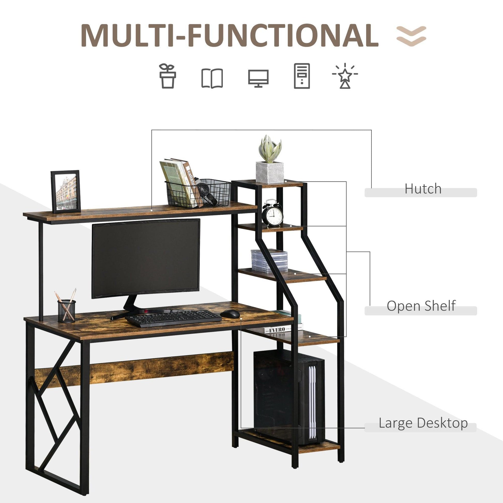 HOMCOM Compact Study Desk with Shelves & Storage - ALL4U RETAILER LTD