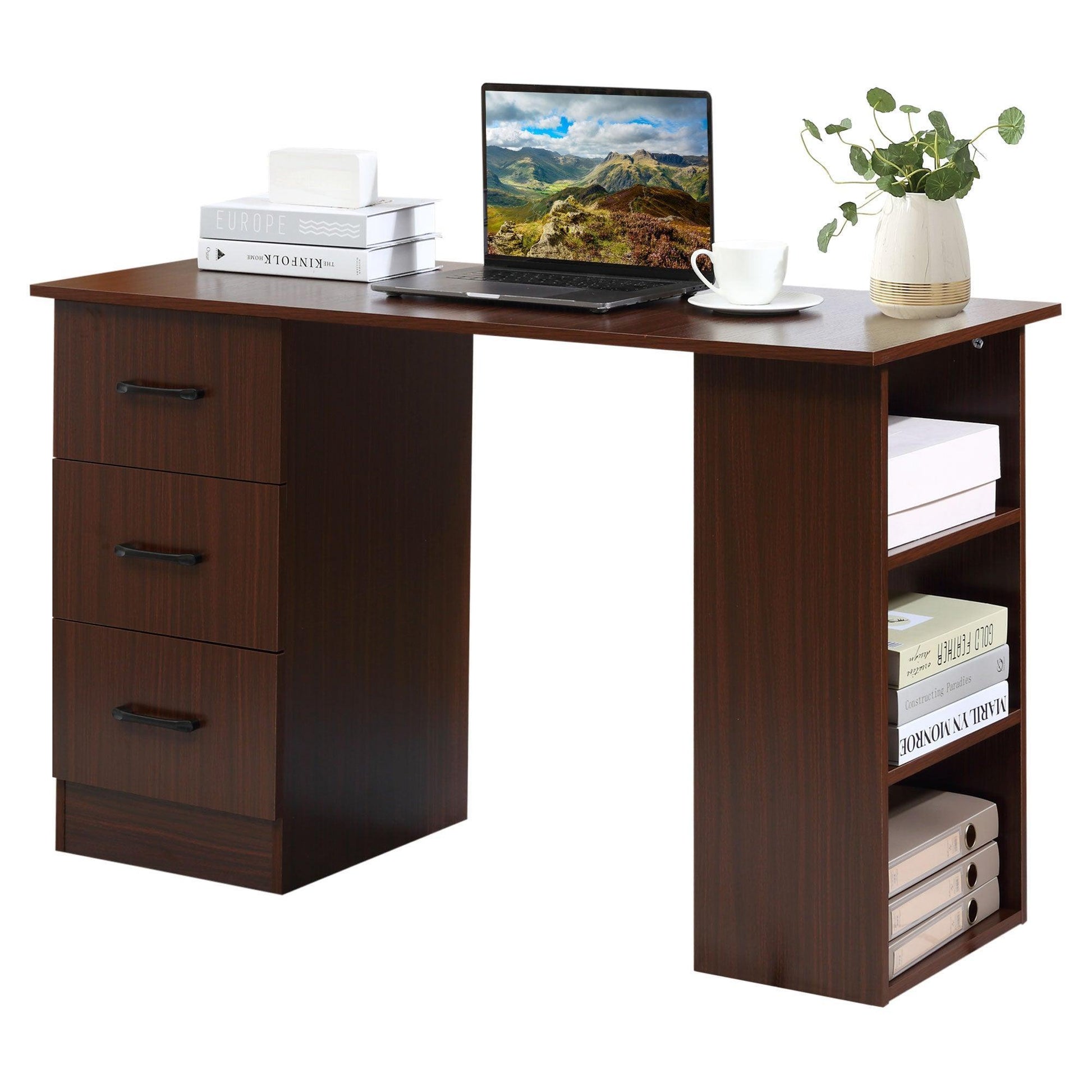 HOMCOM Compact Walnut Desk with Storage, 120cm - ALL4U RETAILER LTD