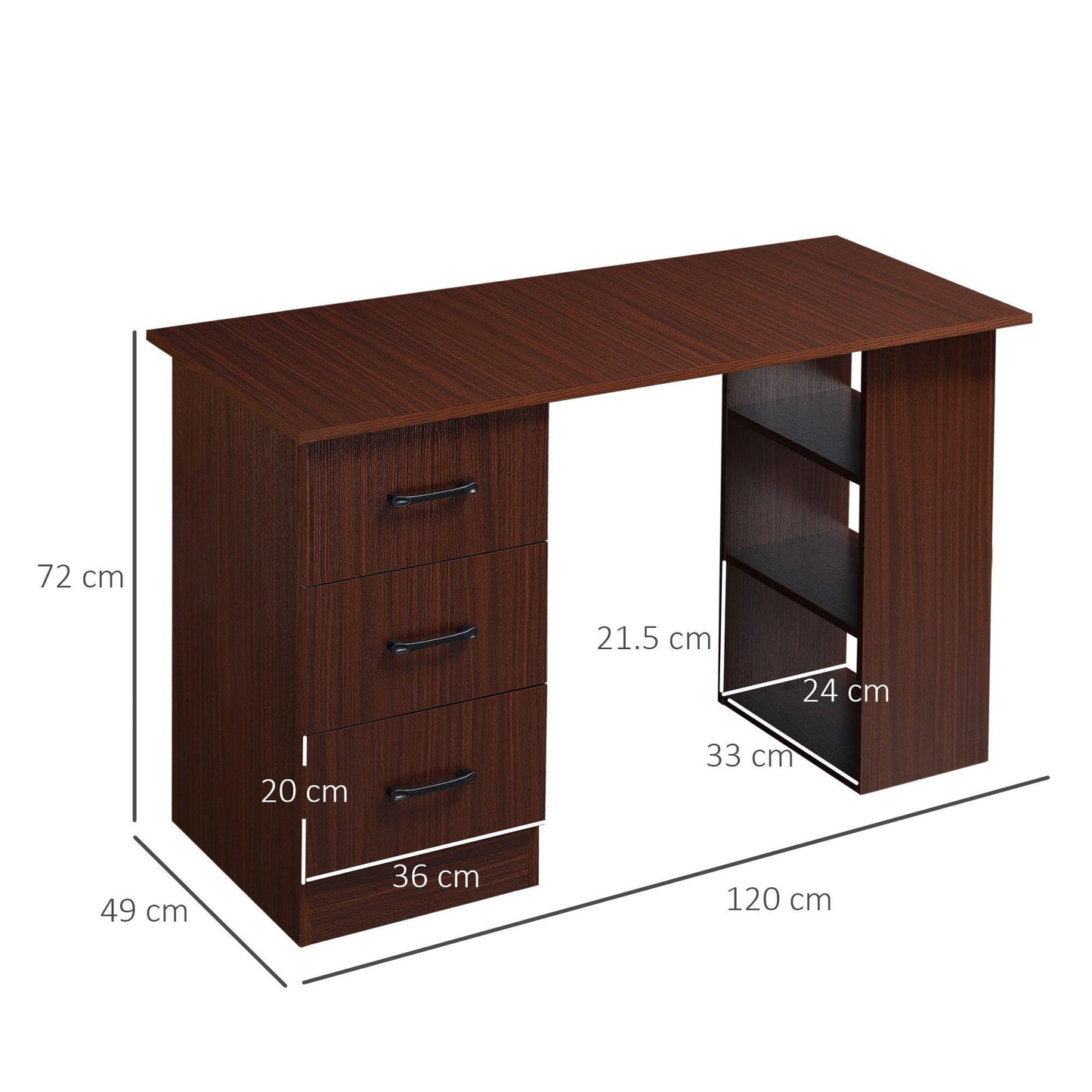 HOMCOM Compact Walnut Desk with Storage, 120cm - ALL4U RETAILER LTD