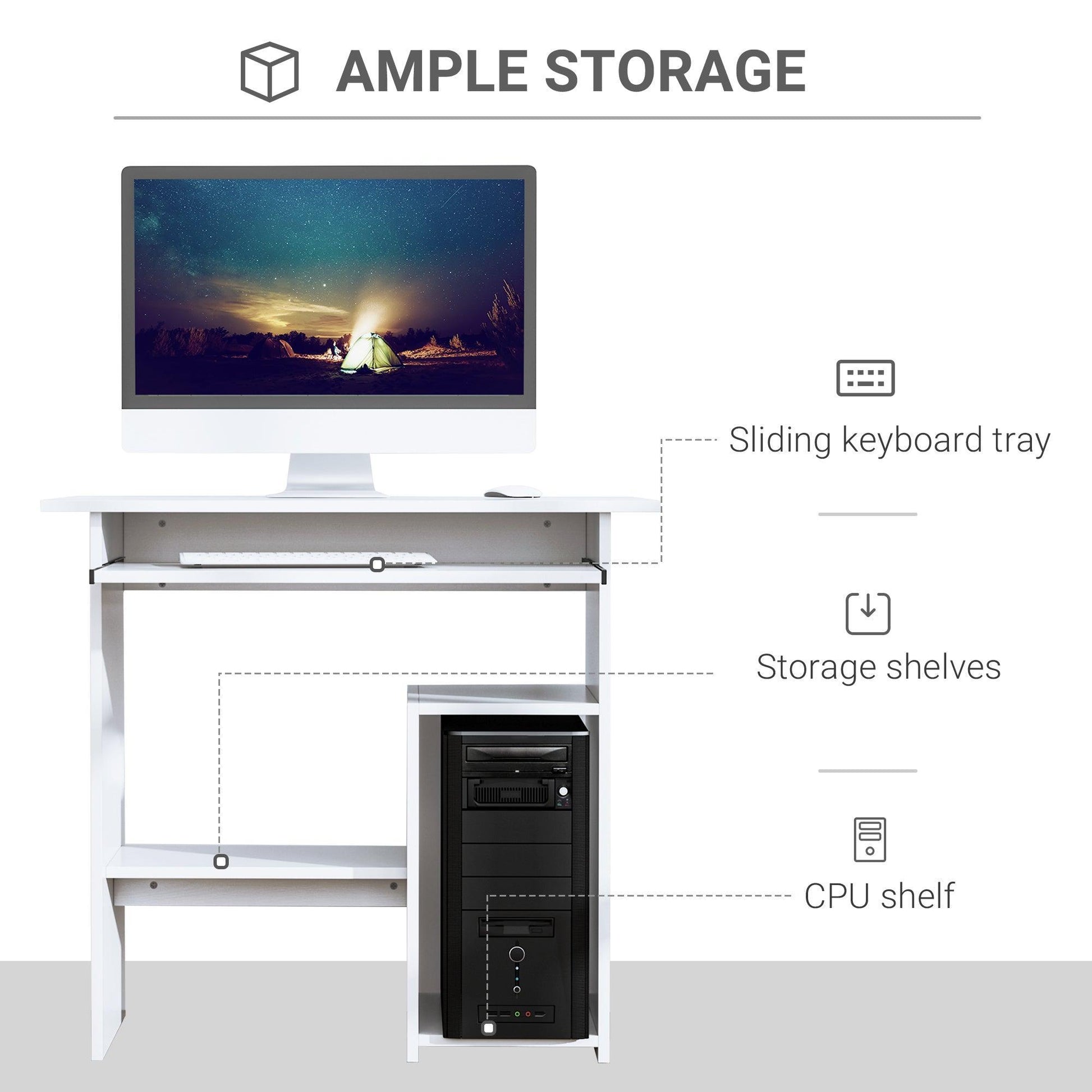 HOMCOM Compact White Computer Desk: Storage Shelf Included - ALL4U RETAILER LTD