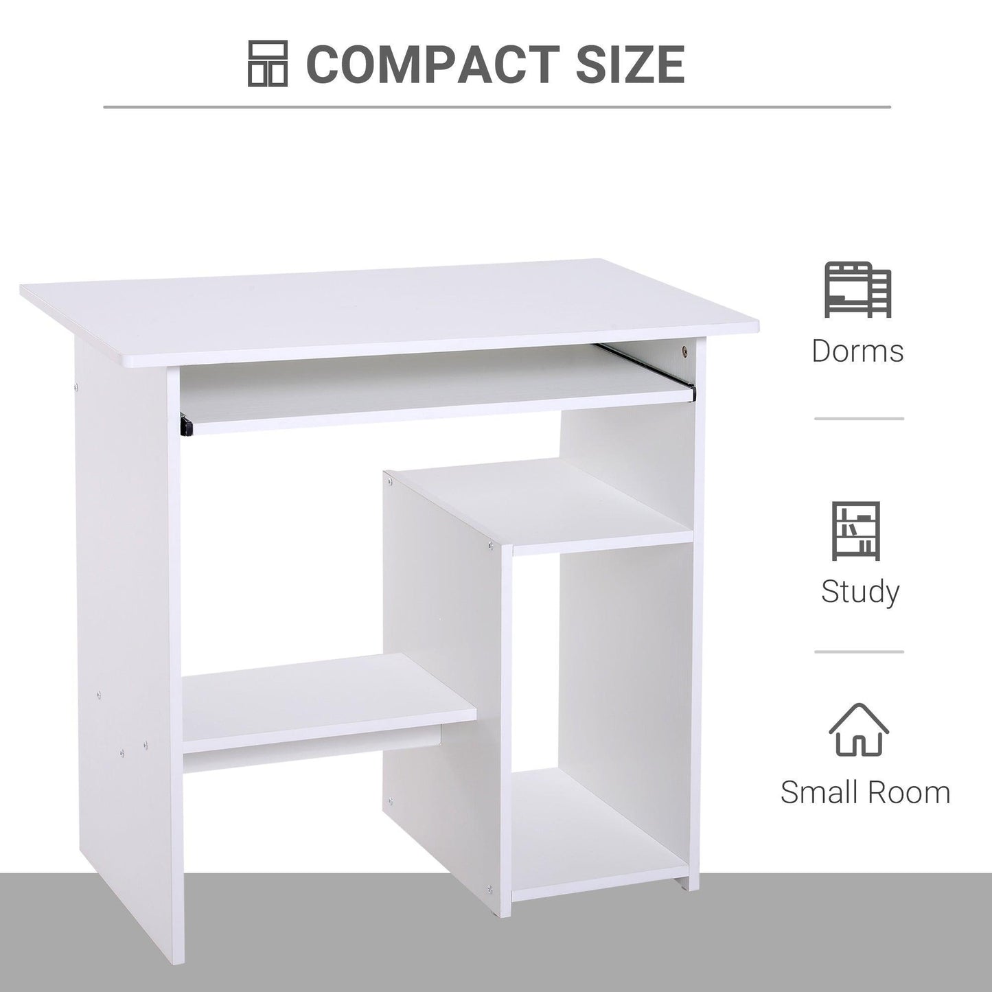 HOMCOM Compact White Computer Desk: Storage Shelf Included - ALL4U RETAILER LTD