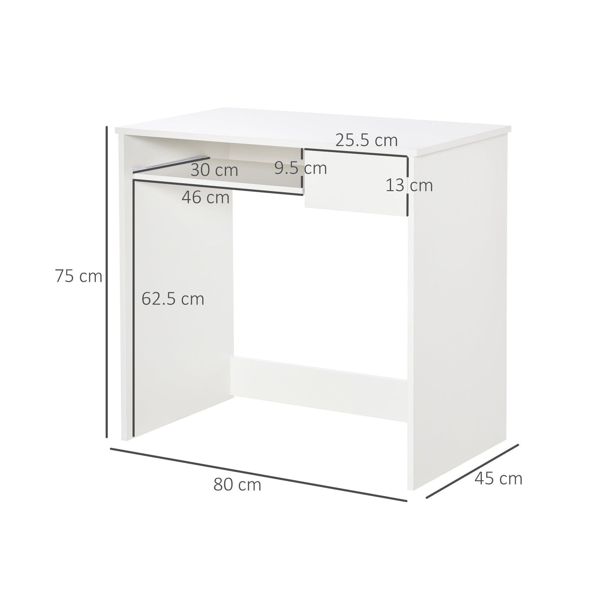 HOMCOM Compact White Computer Desk with Keyboard Tray - ALL4U RETAILER LTD