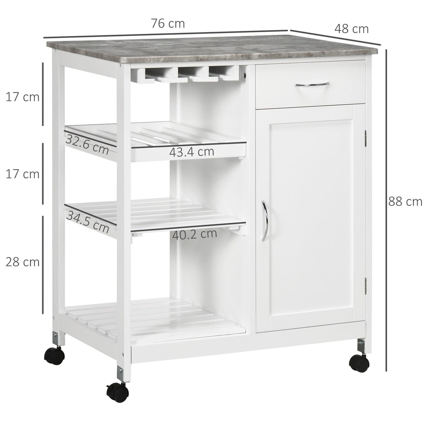 HOMCOM Compact White Kitchen Cart with Wine Rack & Storage - ALL4U RETAILER LTD