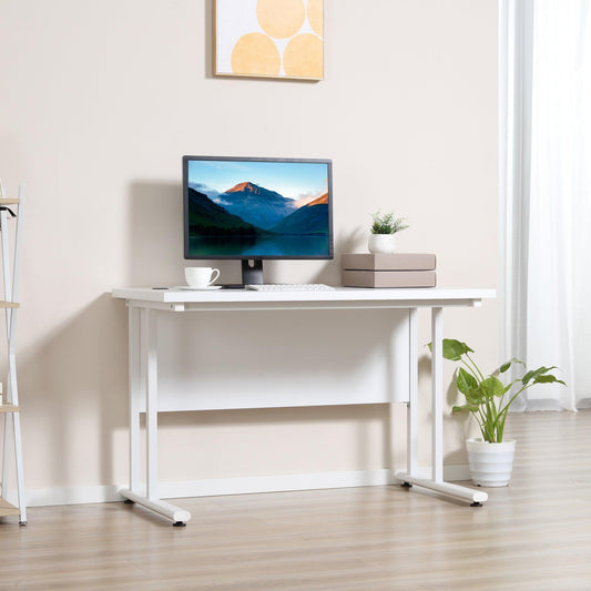 HOMCOM Computer Desk, White, 2 Cable Holes, C Shaped Legs - ALL4U RETAILER LTD